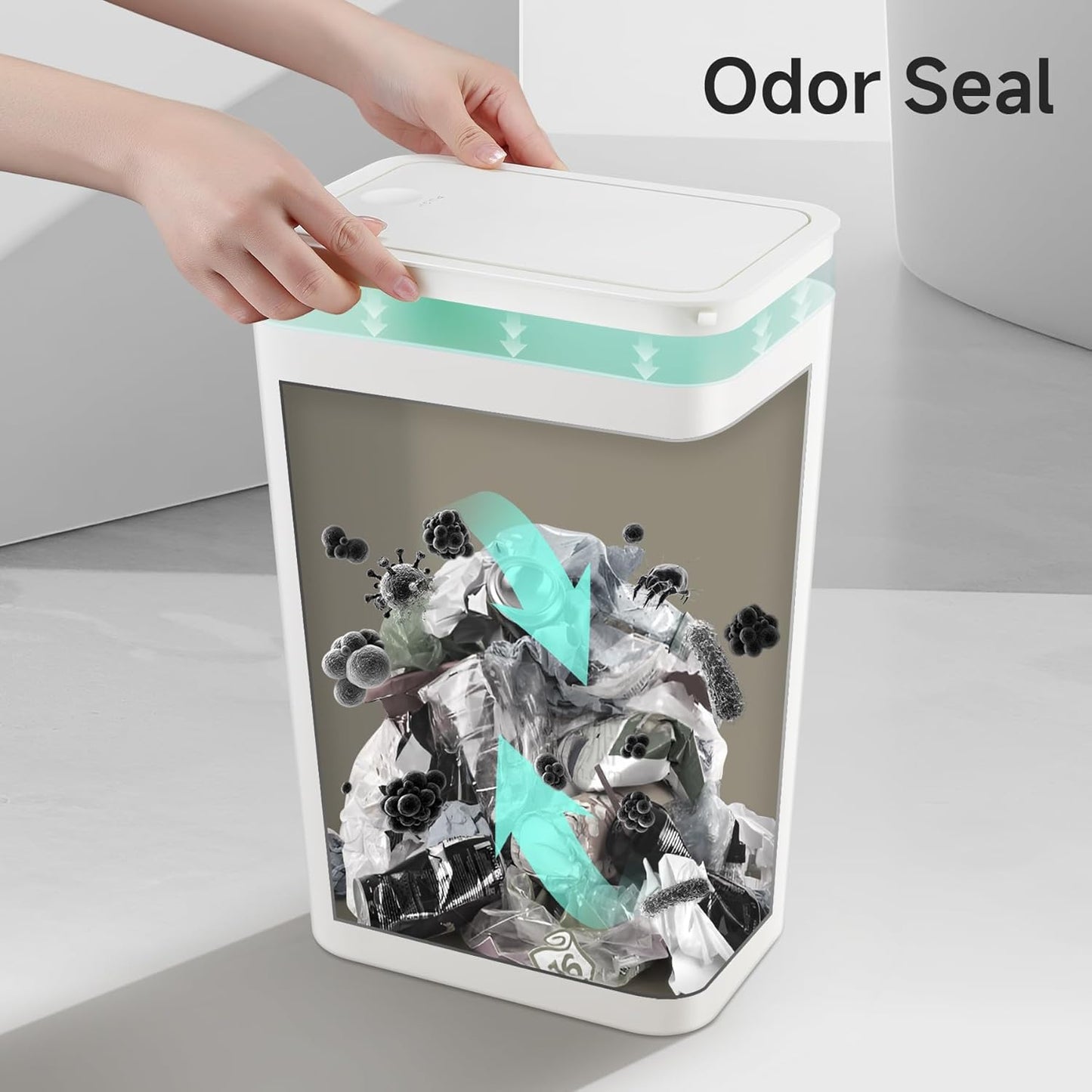 TIPGO Bathroom Trash Can with Lid, 4 Gallon / 15 Liter Small Garbage Can, Press Top Bin, Plastic Wastebasket with Pop-Up Lid for Bedroom, Living Room, Office (White, 2 Pack)