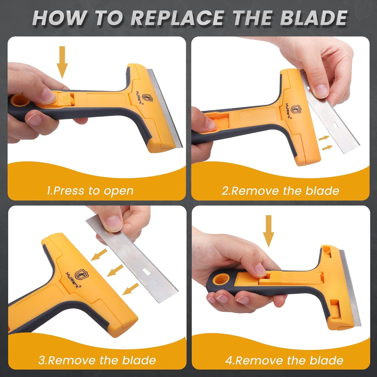 MulWark Razor Blade Scraper Tool Set, 3-Piece with 30 Replacement Blades - Heavy-Duty Cleaning Tool, Standard & Mini Scrapers for Decals, Stickers, Paint, Caulk, and Adhesive Removal