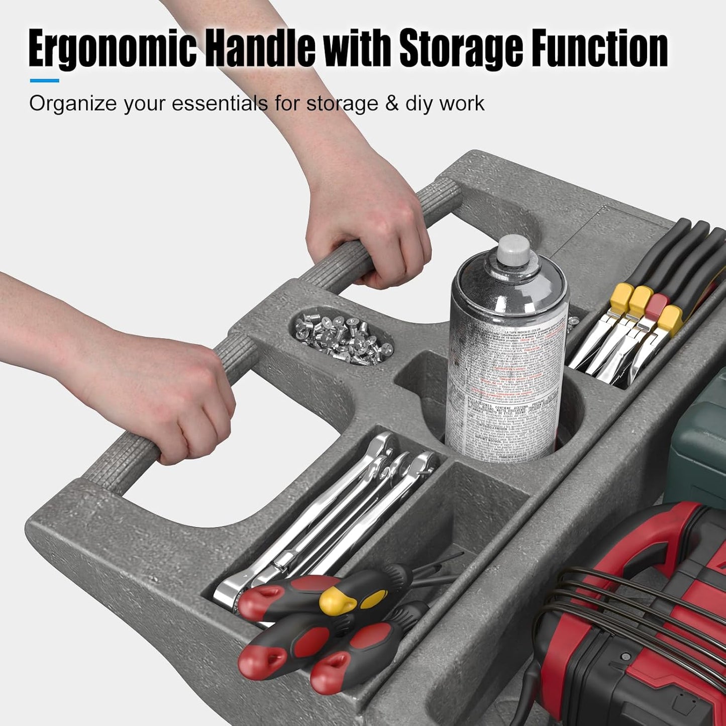 2 Tier Plastic Rolling Cart Utility Cart on Wheels, Heavy Duty Tool Carts with Ergonomic Storage Handle and Deep Shelfs, Work Carts Service Cart for Garage, Warehouse, Workshop, Office, Cleaning