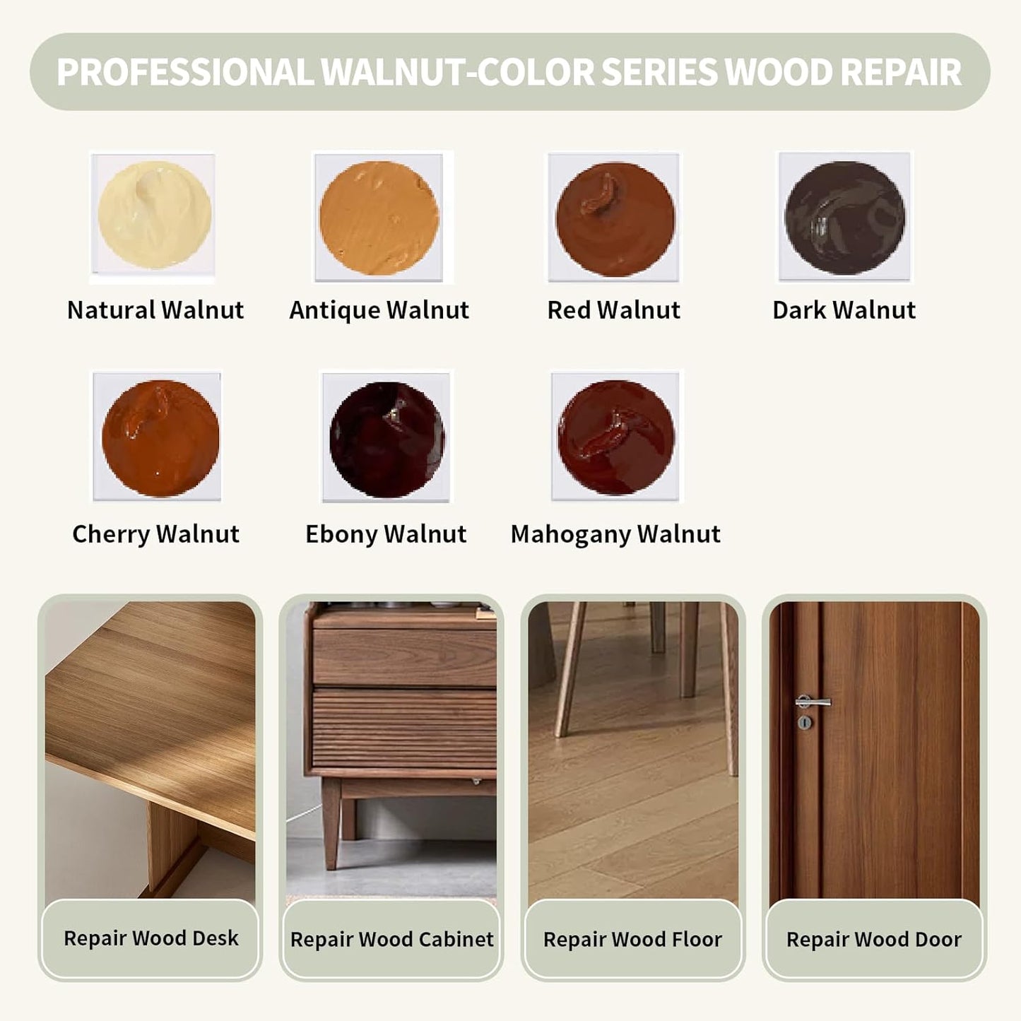 Wood Repair Kit, 13Pcs Wood Fillers, Furniture Repair Kit Scratch Cover for Wood Cracks, Stains, Discoloration for Furniture, Table, Door, Cabinet, Floor Wood Touch Up Wood Stain Paint, Dark Walnut