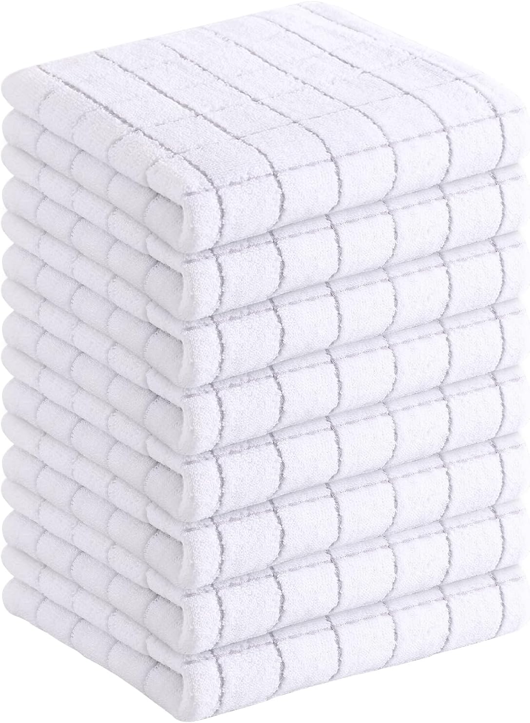 Homaxy 100% Cotton Terry Kitchen Towels(White, 13 x 28 inches), Checkered Designed, Soft and Super Absorbent Dish Towels, 8 Pack