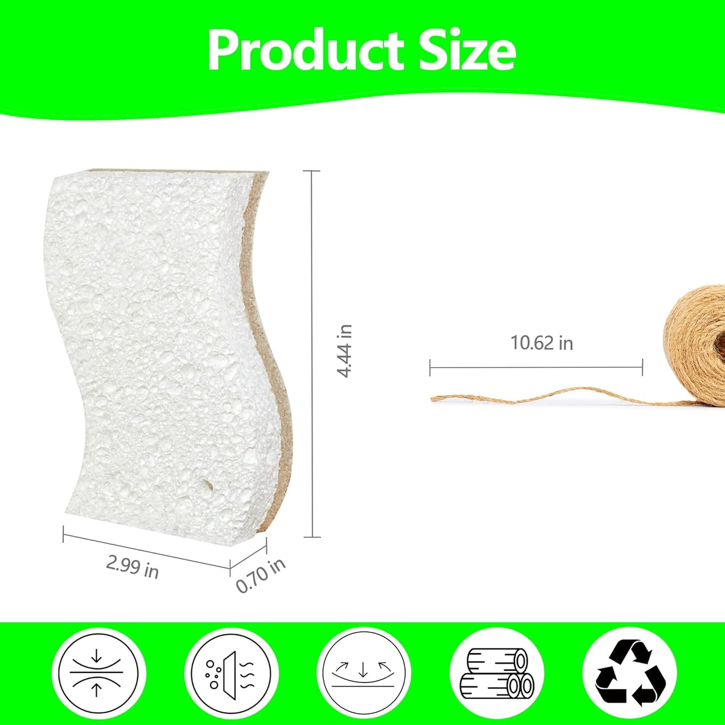 Eco Friendly Cellulose Compostable Biodegradable Kitchen Clean Sponges, for Washing Sink/Pan and Dishwashing, 10 Pack