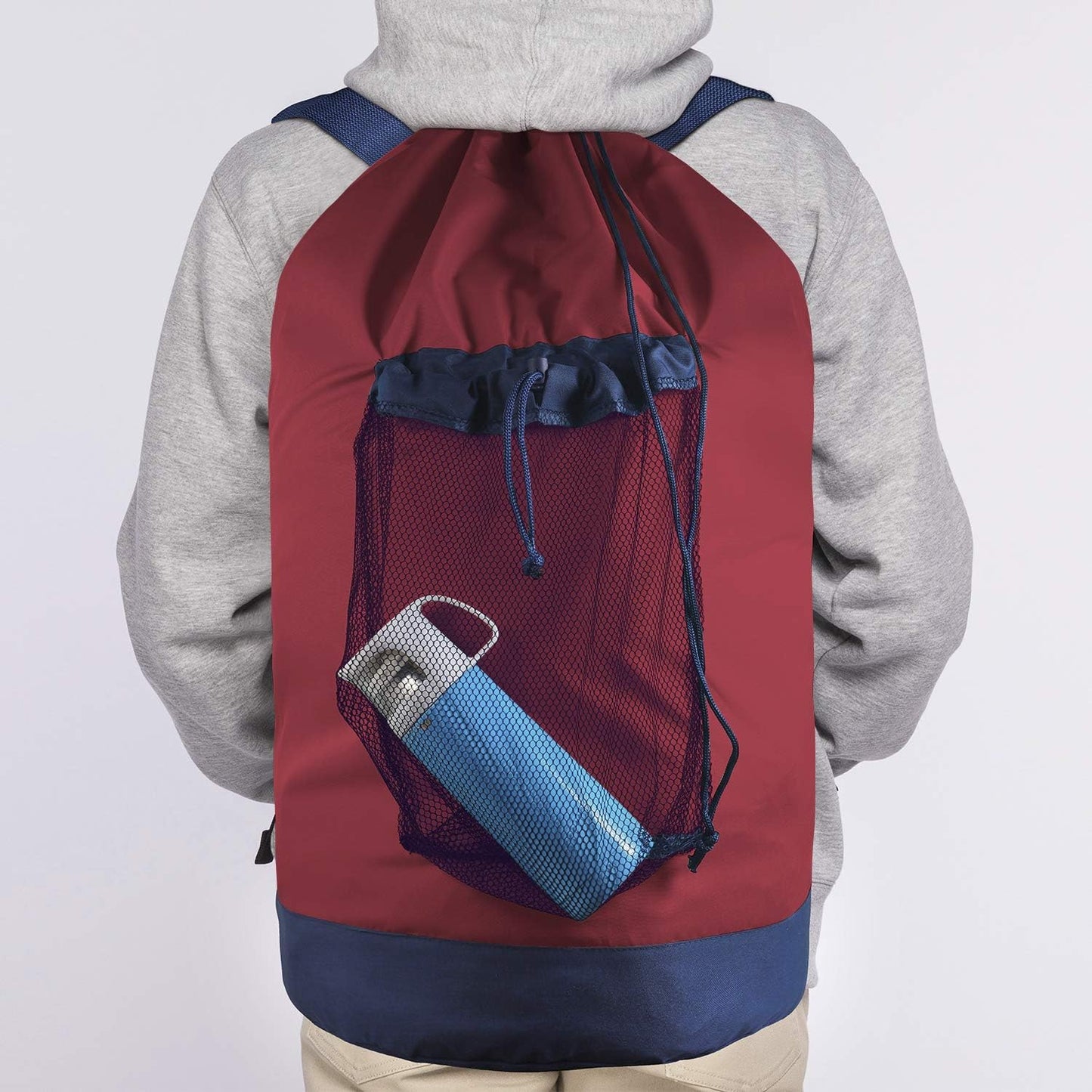 Dalykate Backpack Laundry Bag, Laundry Backpack with Shoulder Straps and Mesh Pocket Durable Nylon Clothes Hamper Bag with Drawstring Closure Red