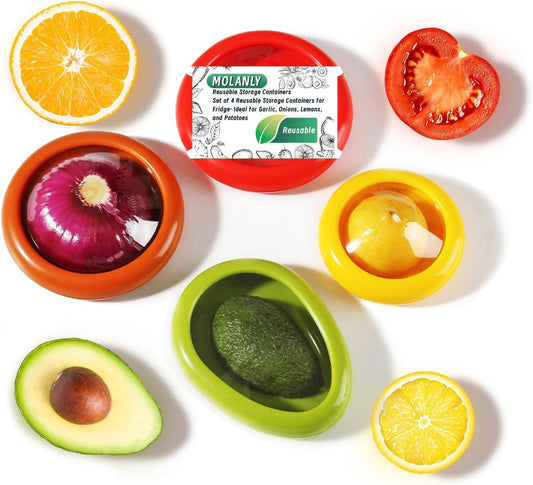 Set of 4 Saver and Tomato Holder - Reusable Storage Containers for Fridge - Fridge Organizer Ideal for Garlic, Onions, Lemons, and Potatoes