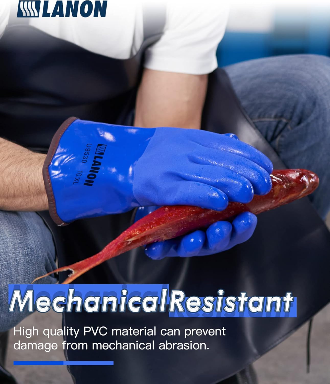 LANON PVC Coated Cold Proof Heavy Duty Gloves, Waterproof Warm Work Gloves for Freezer Work, Chemical & Oil Resistant, Non-Slip, Large