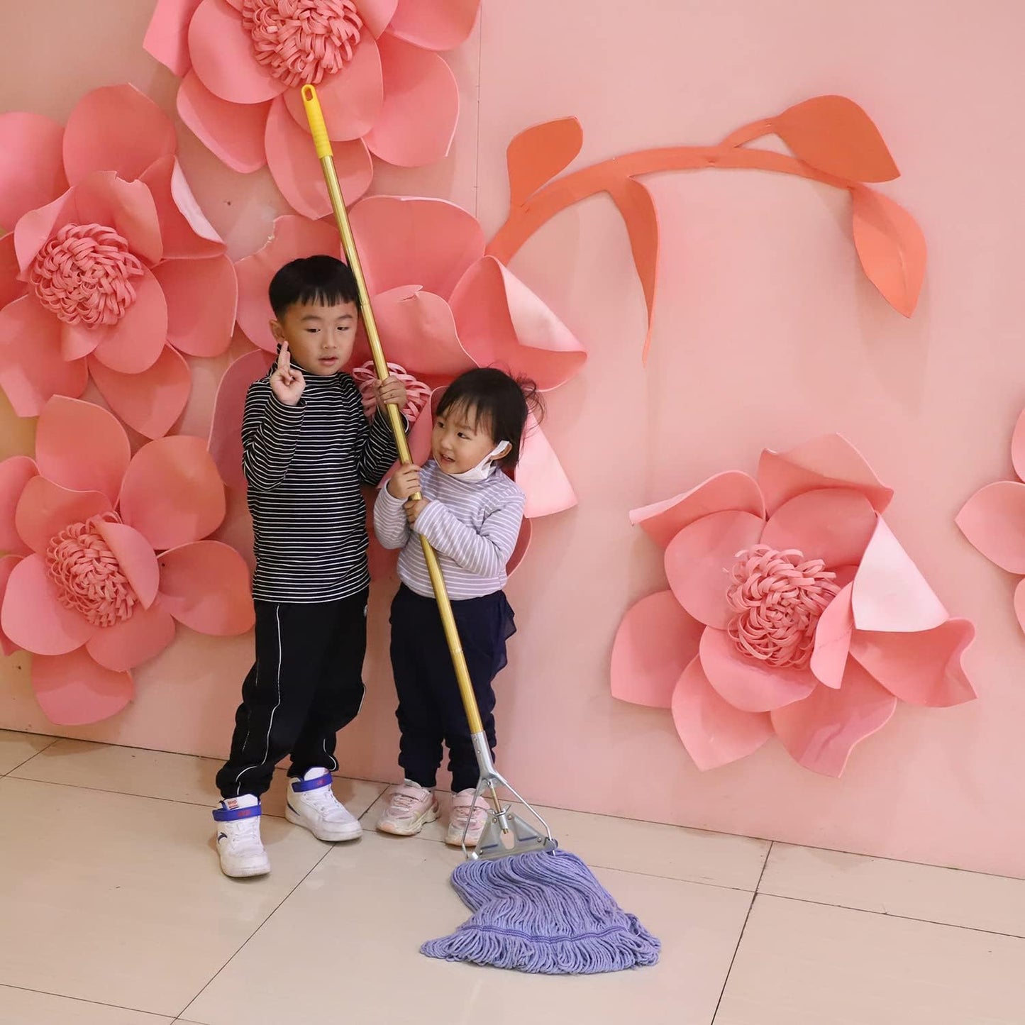 Heavy Duty Commercial Industrial Mop ,58" Looped-End String Wet Cotton Mops for Floor Cleaning, Including Three mop Head Replacement