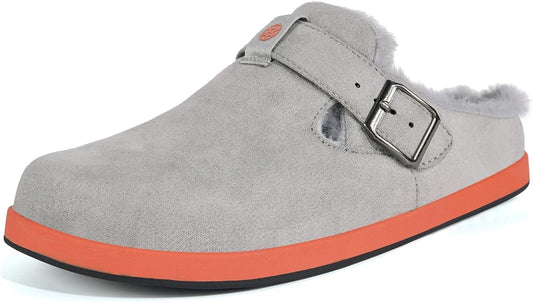 Fur Lined Clogs for Women Men Suede Winter Slippers Arch Support Slip on Mules Potato Shoes with Removable Cushion Footbed Warm Home House Shoes
