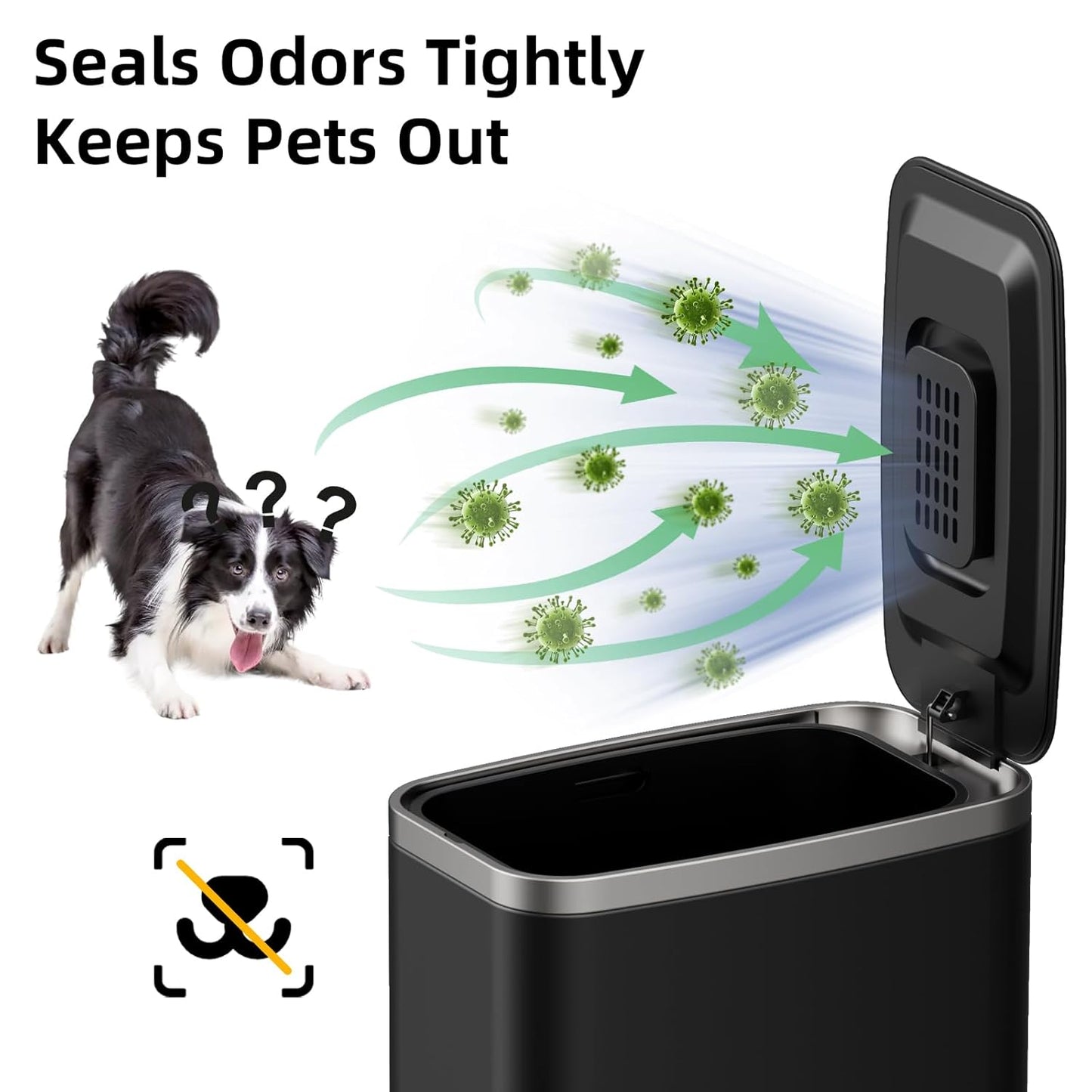 Stainless Steel Bathroom Trash Can with Lid Soft Close,1.6 Gallon Slim Garbage can,Small Metal Step Wastebasket for Office, Bedroom, Toilet, Black