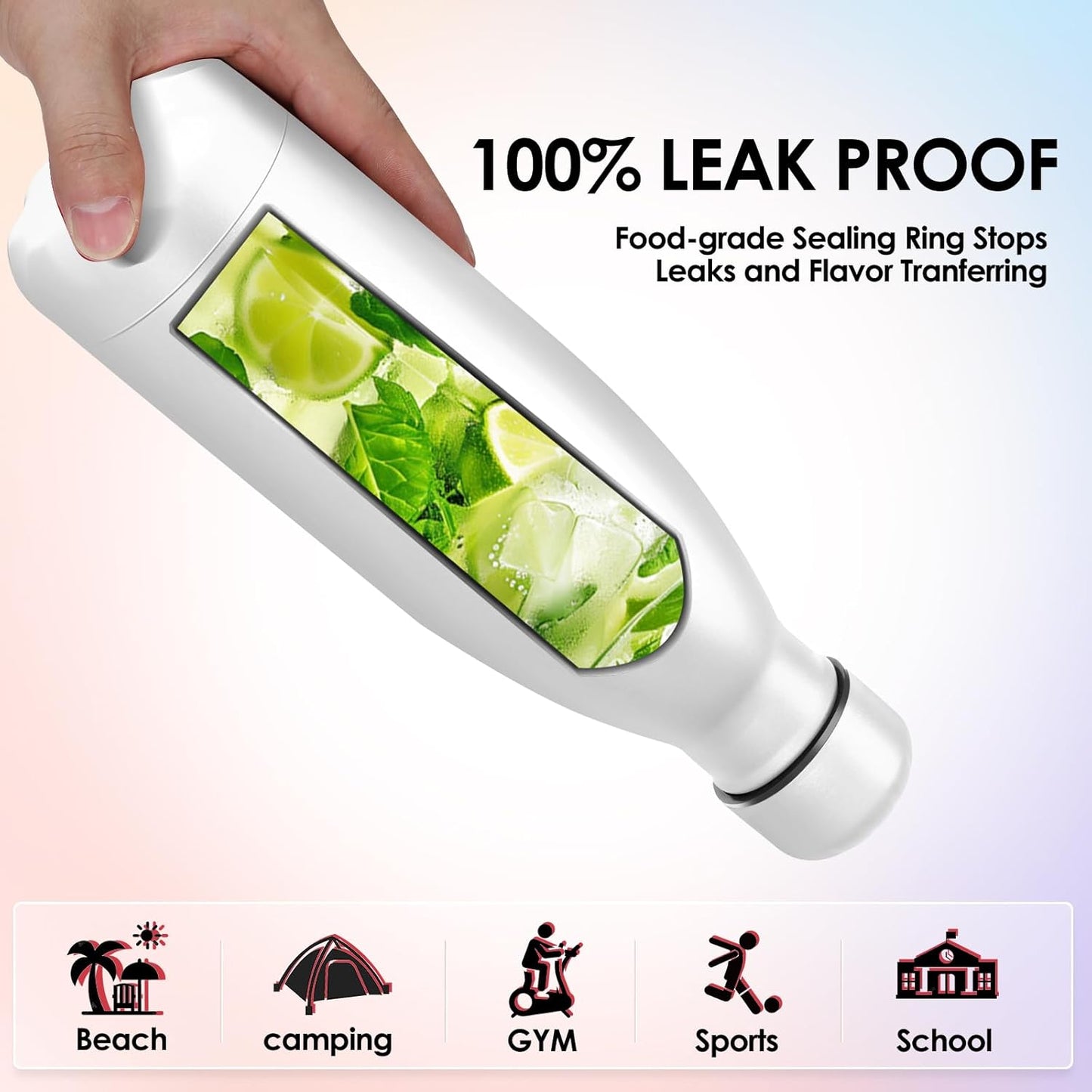 25oz Cola-Bottle Shaped Stainless Steel Leak-proof Water Bottle,Double Wall Vacuum Insulated Metal,Travel Mug For Sports Indoors & Outdoors,BPA-Free School Kids Flasks,White(4 Pack)