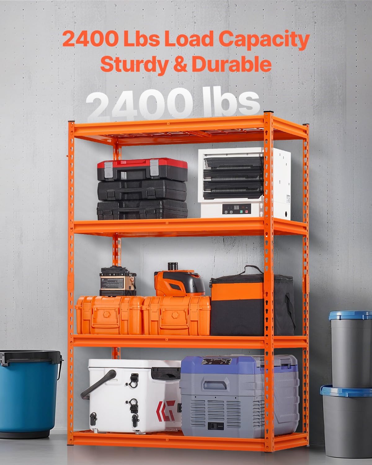 VEVOR Storage Shelves, 2400 lbs, 4 Tier Heavy Duty Garage Shelving, 20" D x 40" W x 60" H Adjustable Metal Shelves for Industrial Shelving Unit Utility Shelf, for Kitchen, Warehouse, Basement, Orange