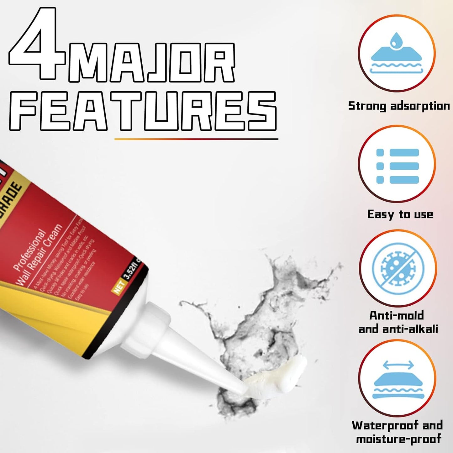 Drywall Patch Repair Kit with Scraper, White Wall Mending Agent with 2 Pcs Aluminum Drywall(2 inches), Plaster Dent Repair and Wood Scratch Repair