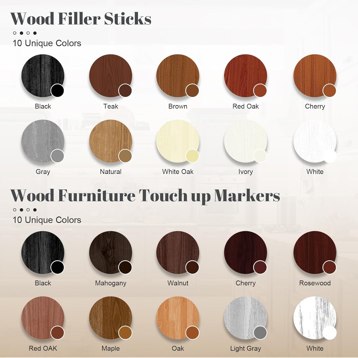 Wood Furniture Repair Kit - Set of 21 Furniture Markers Wood Filler Sticks Wood Scratch Repair Kit Remove Any Scratches, Scuffs, Cracks and Nail Holes on Furniture, Floors, Doors, Cabinets, Tables