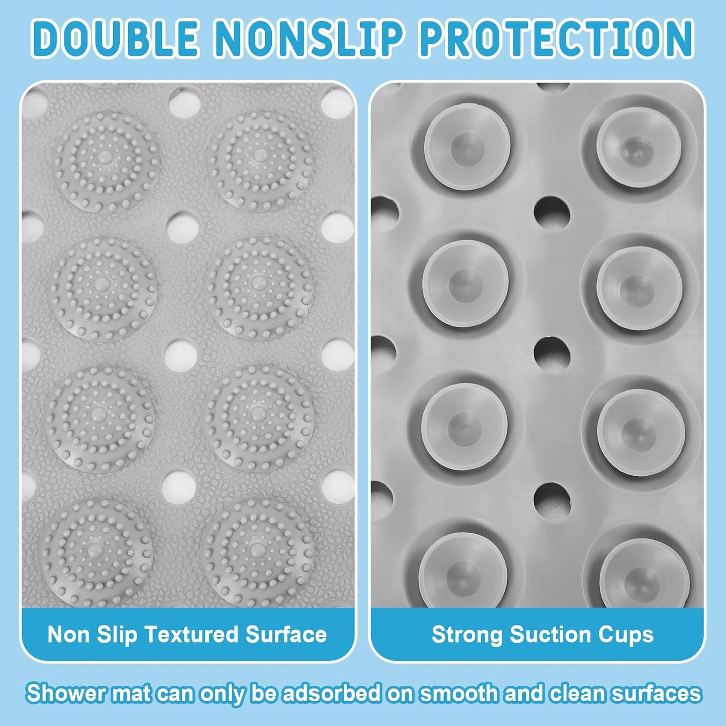 Dunzy 6 Pcs Non Slip Bath Mats 27.6x14.2 Inches TPE Bathtub Mats with Suction Cups Drain Holes Textured Surface Anti Slip Shower Pad for Bathroom Tub Adults Elderly Home Hotel