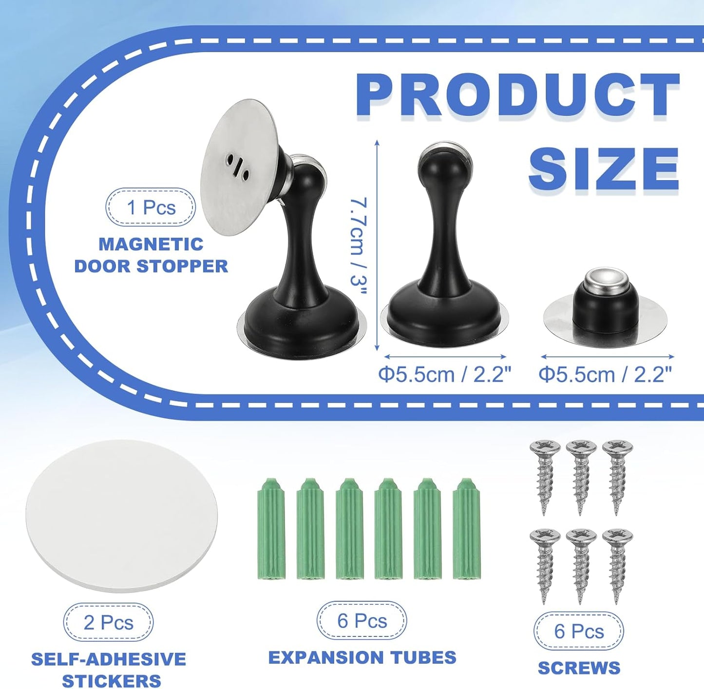 uxcell Magnetic Door Stopper, Stainless Steel Heavy Duty Door Holder, No Drilling Doors Knob Wall Protector with Self-AdhesiveTapes and Screws for Home Office Wall Floor Mounting, Black