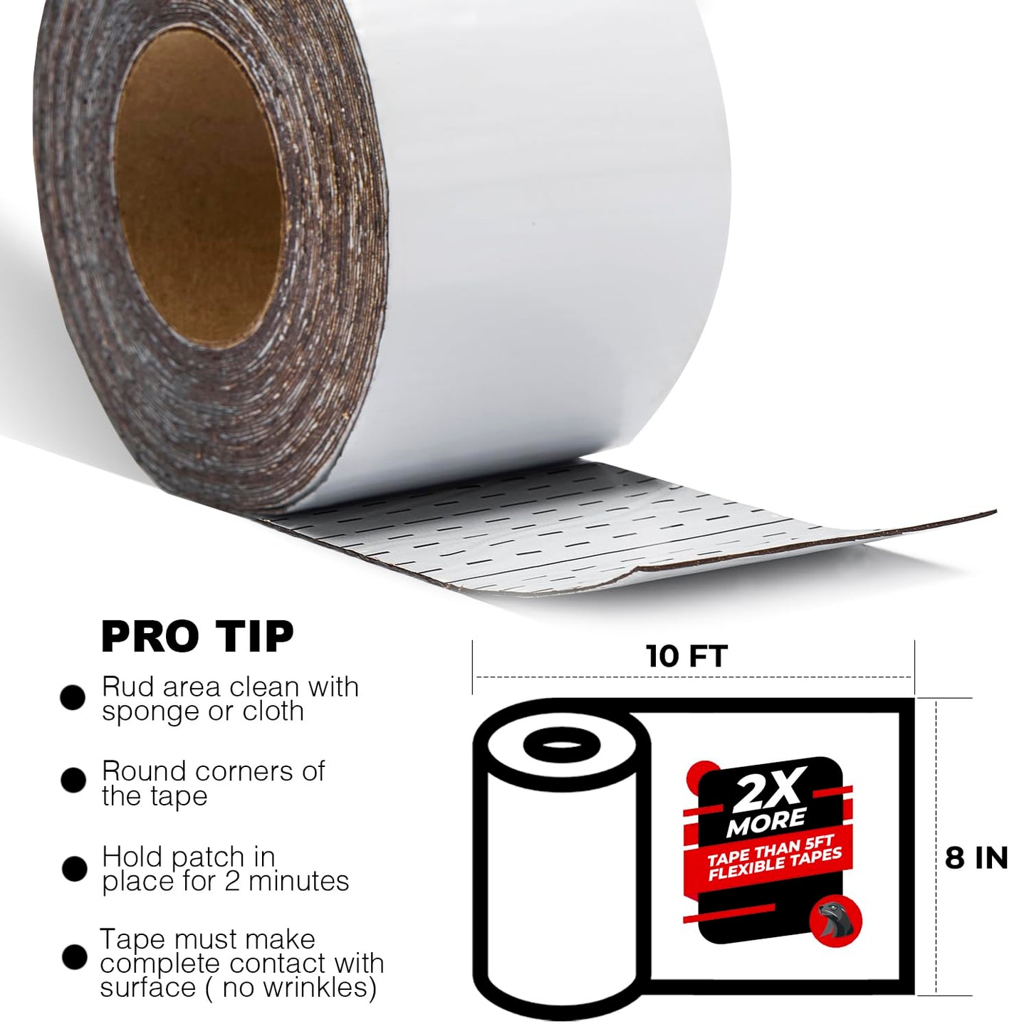 White RV Roof Sealant Tape, 8" x 10' Waterproof Repair Seal Tape – Extra Thick, UV-Resistant, Weatherproof Patch for Permanent Leak Sealing on RVs, Trailers, and Mobile Homes