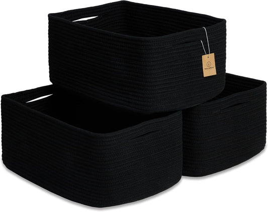 NaturalCozy Storage Baskets 16.8”x13”x7.6” Cotton Rope Woven Baskets for Organizing 3-Pack | Toy Storage Bins | Basket for Shelves, Laundry, Blanket, Clothes, Closet, Kitchen, Bathroom, Gifts