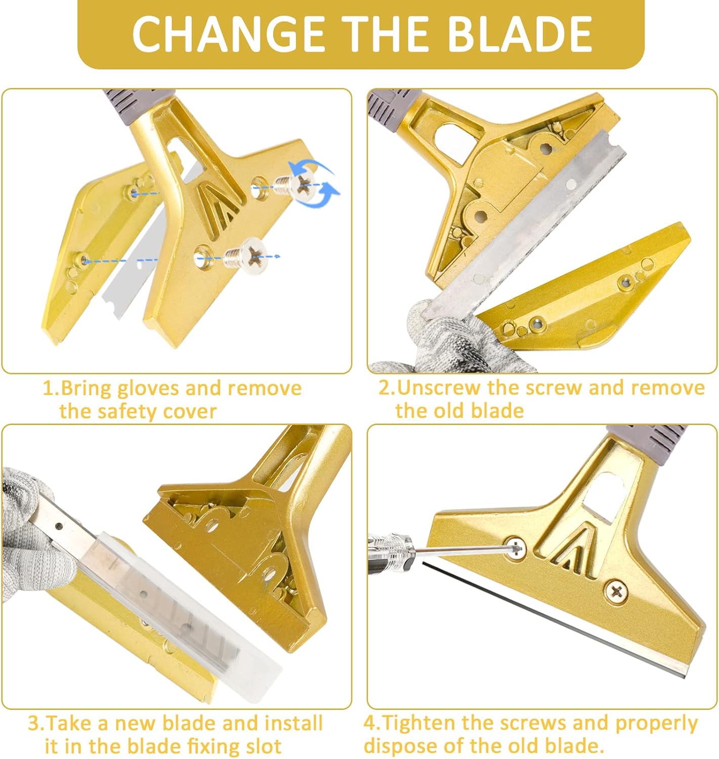 Razor Blade Scraper,Floor Scraper Tool with 30PCS Extra Blades,Paint Scraper Ideal for Cleaning Stove Top,Windows,Glass,Tiles,Wall,Labels.(4 in,Metal)