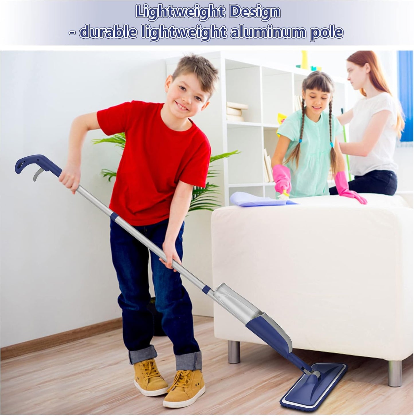 Wet Dust Mops for Hardwood Floor Cleaning - MEXERRIS Microfiber Spray Mops with 4X Reusable Washable Pads 2X Bottles Wood Floor Mops with Spray Home Commercial Use for Hardwood Laminate Tiles Floors