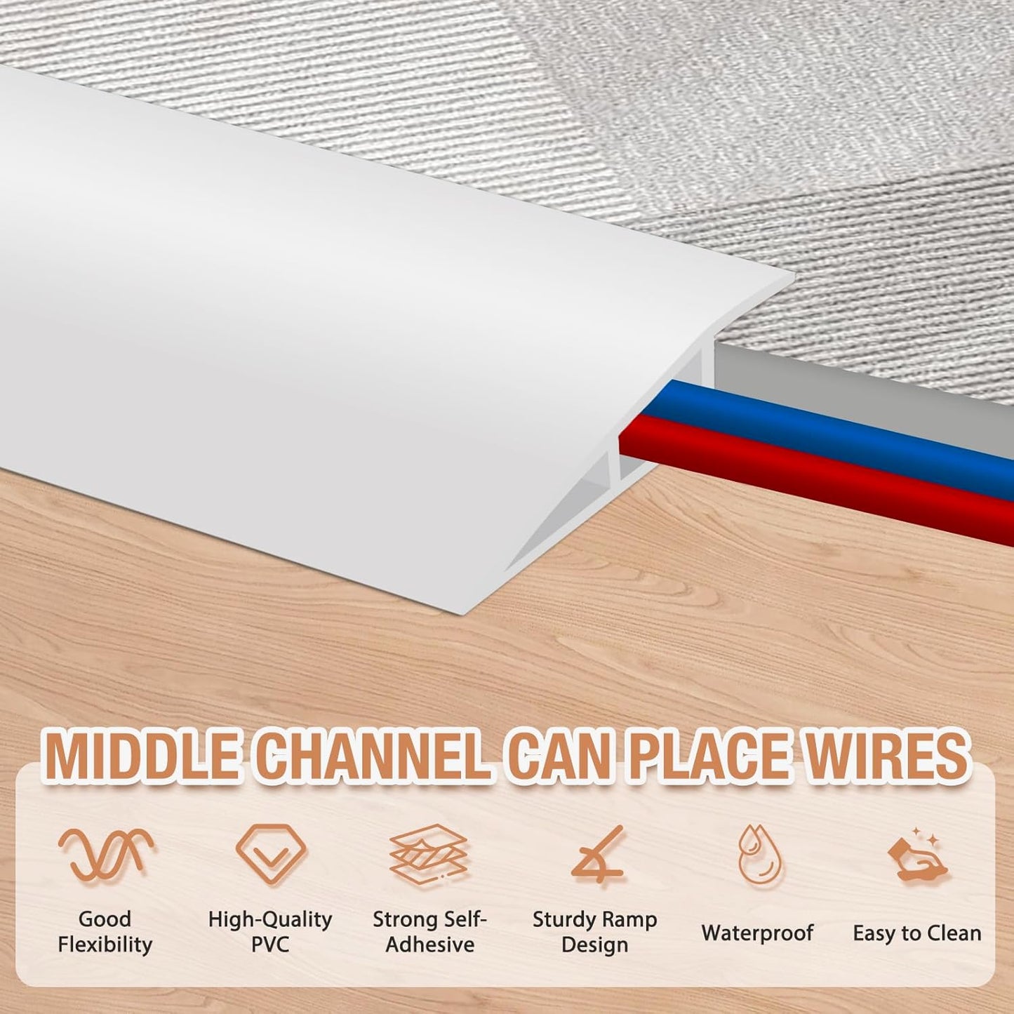 Floor Transition Strip Self Adhesive Vinyl Door Threshold for Doorways Carpet Edging Trim Overlap Edge Reducer for Laminate Floor, Carpet, Tile (White, 2/5" to 3/5", 6.6Ft)