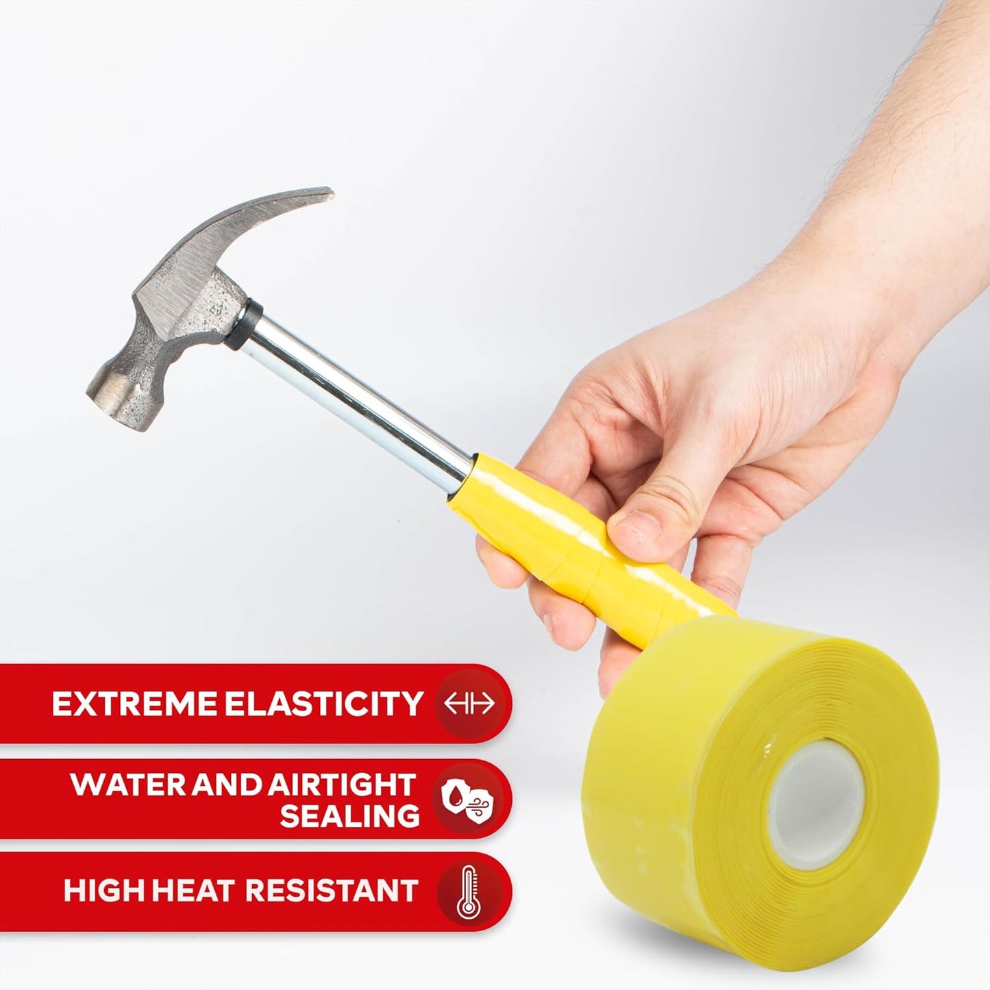 XFasten Self-fusing Silicone Tape Pro, Yellow, 1.5-Inch x 15-Feet, 30mils Non-Adhesive Thick Silicone Repair Tape for Leaky Pipe Drain, Tool Grip, Electrical Wires, PVC Pipe Leak, and Water Sealing