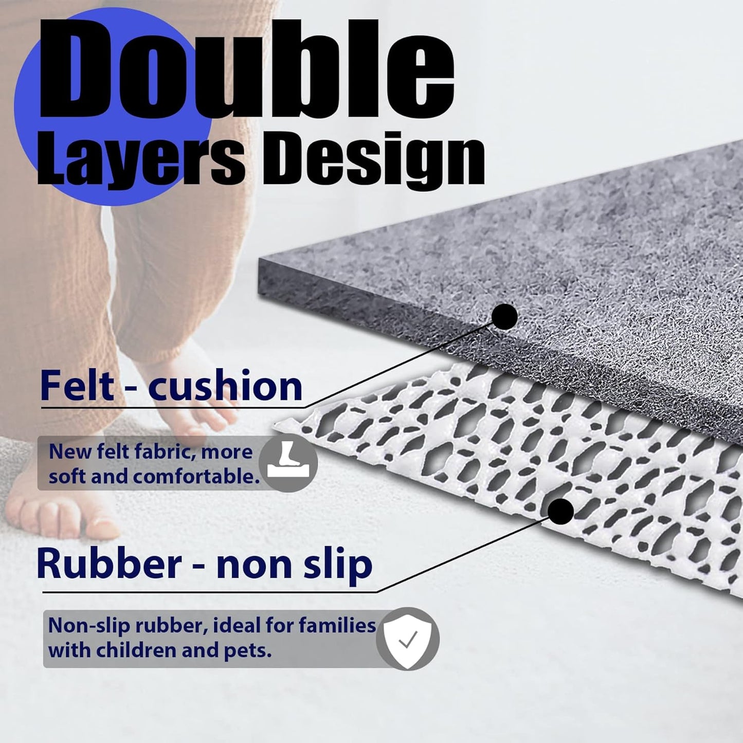 Non Slip Rug Pad Grippers - 10x14, 1/4" Thick, Felt + Rubber Double Layers Area Carpet Mat Tap, Provides Protection and Cushioning for Hardwood or Tile Floors