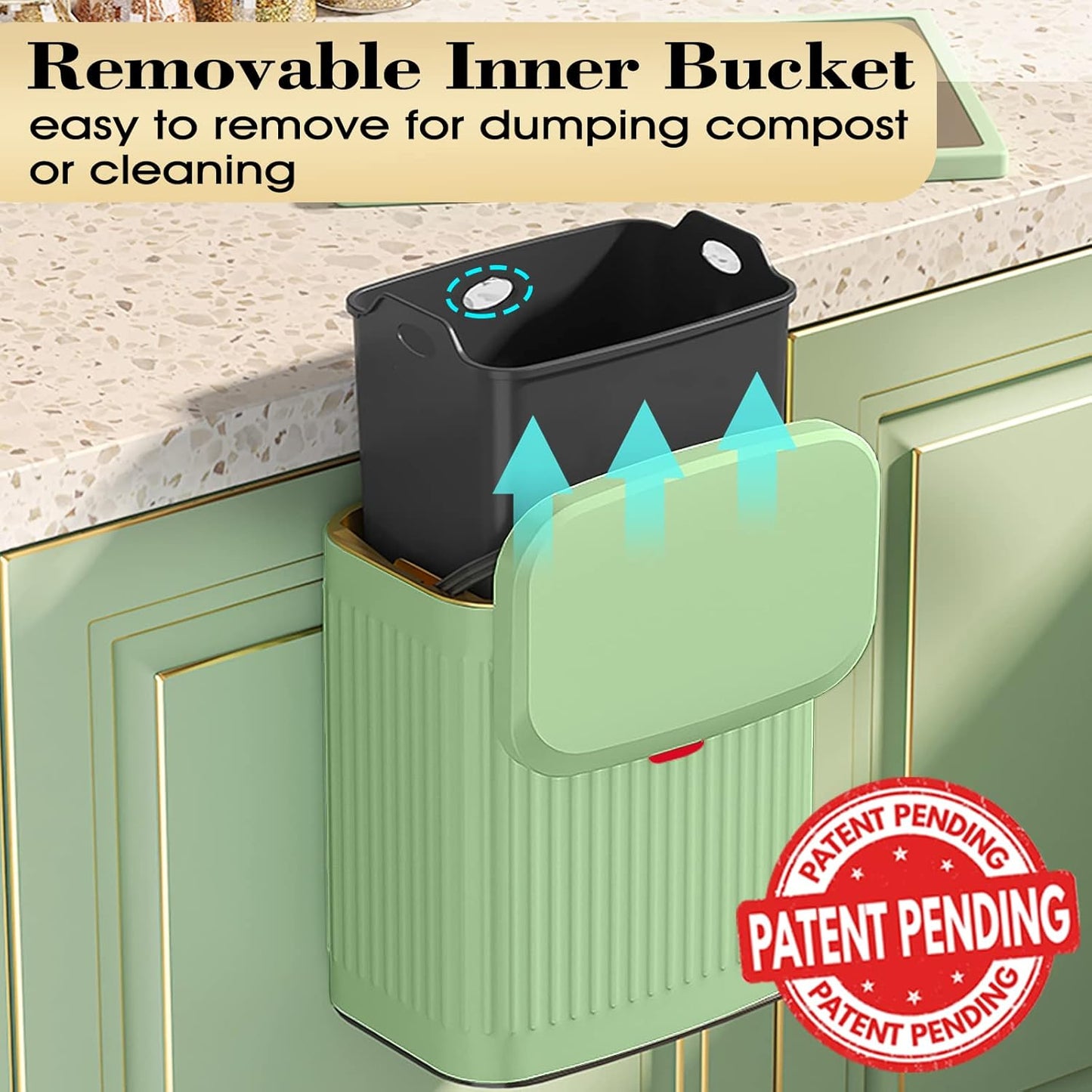 GloDeals Kitchen Trash Can with Lid, 2 in 1 Small Garbage Can Compost Bin Countertop, Wall-Mounted Under Sink Indoor Trash Bin for Kitchen, Bathroom, Cabinet Trash Can Hanging (Vintage Green/2.1Gal)