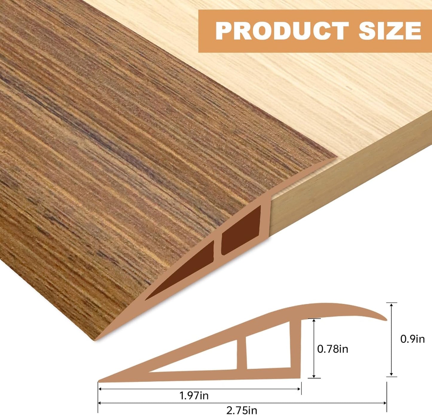 Vinyl Door Threshold Flooring Transition Strip Self Adhesive Carpet Edging Strip for Laminate Doorway Edge Threshold from 3/5" to 4/5" (Light Brown Wood Grain, 3.3 Ft)