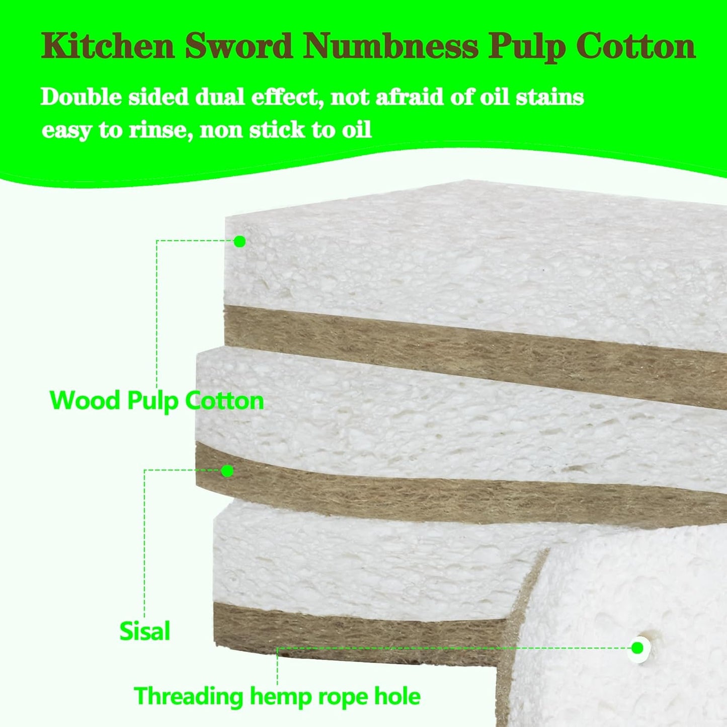 Eco Friendly Cellulose Compostable Biodegradable Kitchen Clean Sponges, for Washing Sink/Pan and Dishwashing, 15 Pack