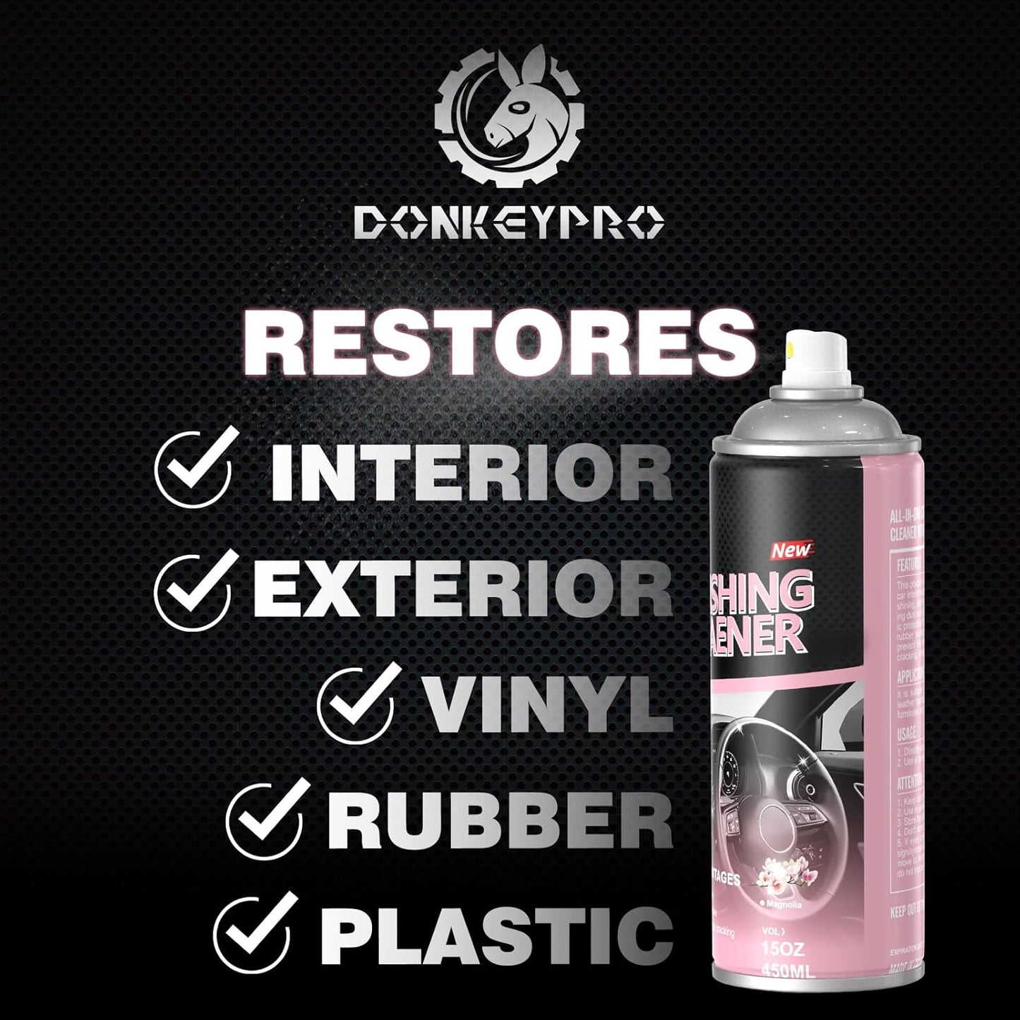 Interior Cleaner and Protectant, 15 Fl Oz Polishing Cleaner Car Interior Spray - Repels Dust & Staining, Restores & Protects Plastic, Vinyl, Leather Seats, Carpet - UV Guard, Anti-Aging