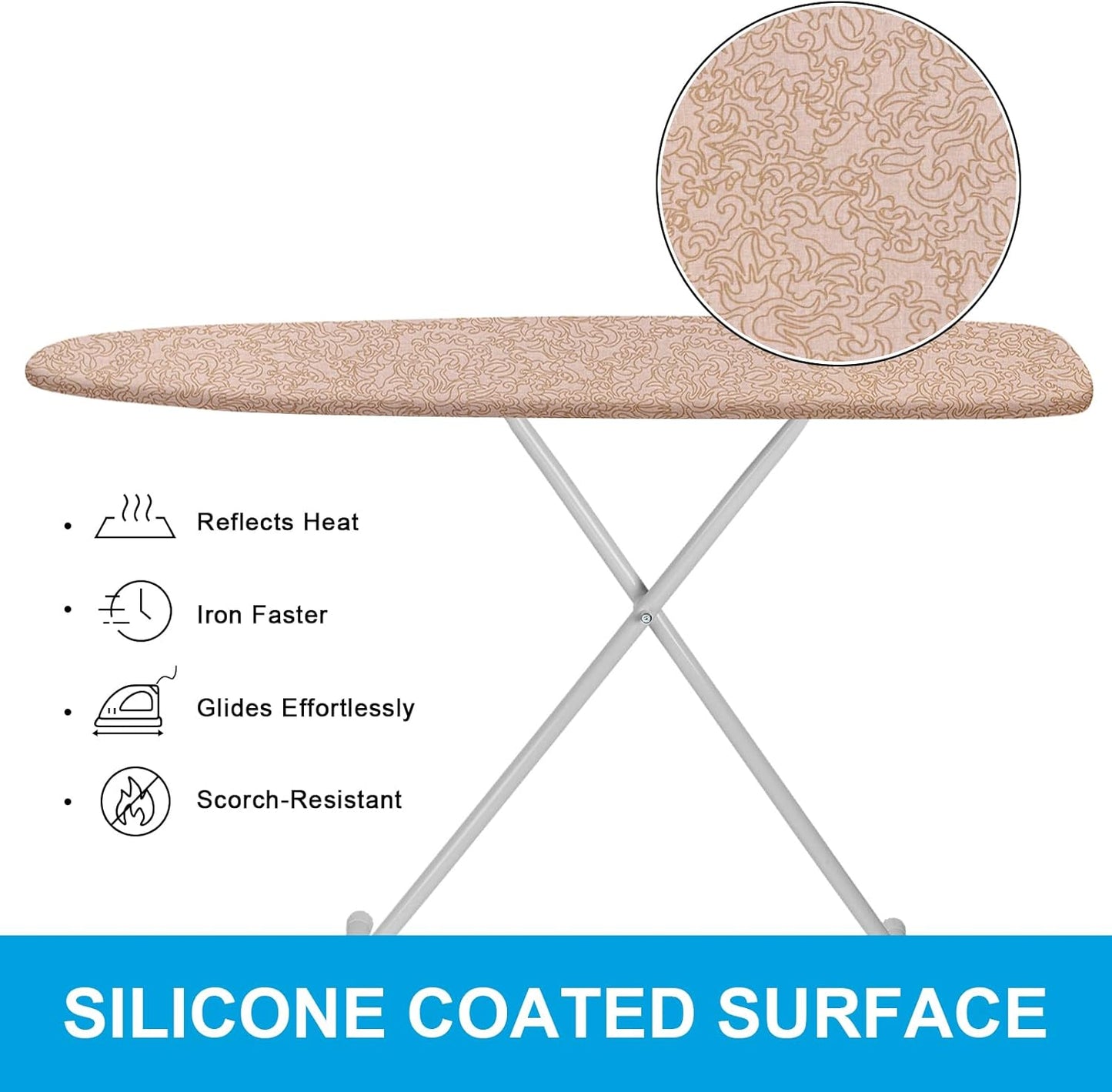 Dalykate Ironing Board Cover 21 x 57 with Scorch and Stain Resistant Thick Padding and Elasticized Edge Ironing Board Covers 4 Fasteners and 1 Protective Scorch Mesh Cloth