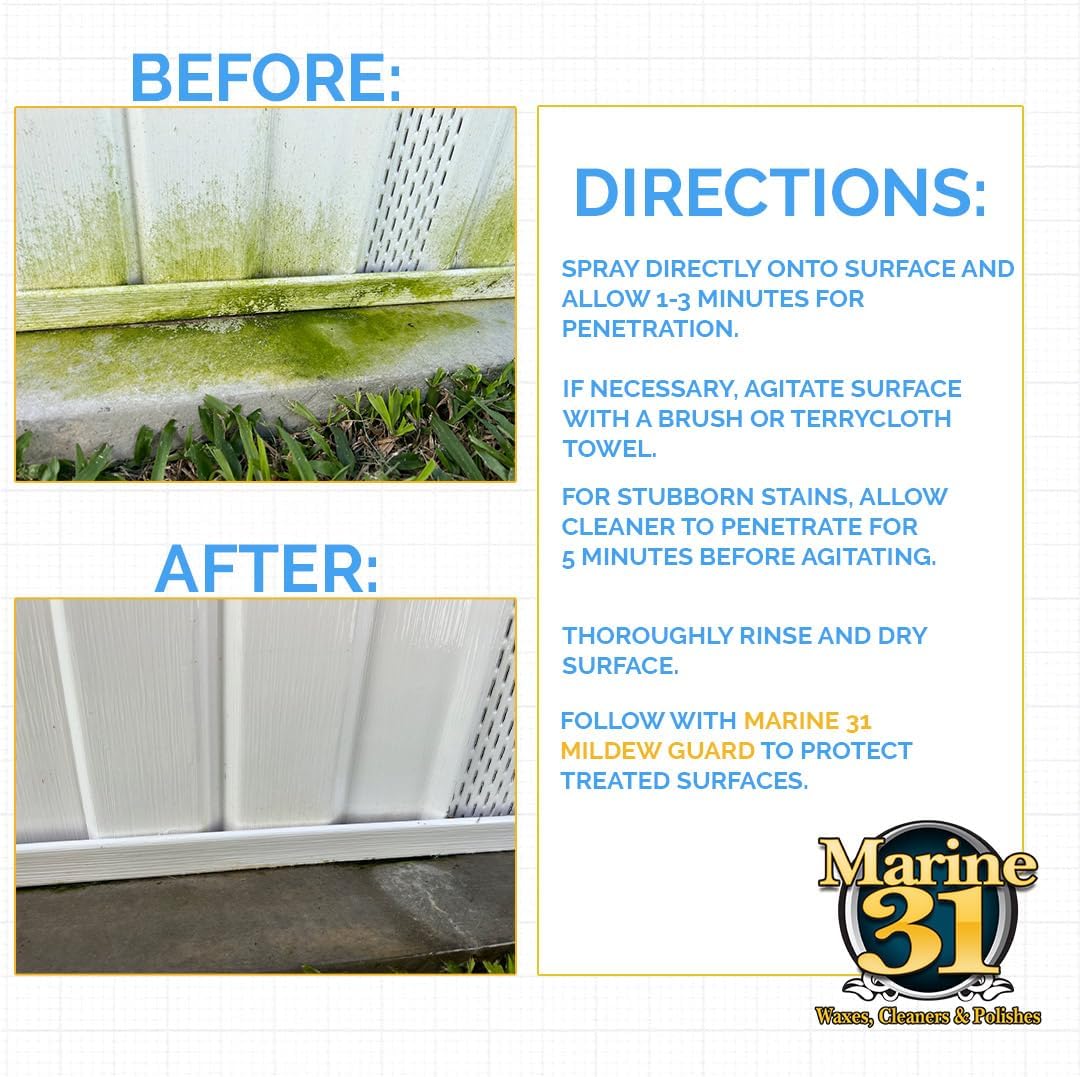 Marine 31 Mildew Stain Remover & Cleaner | Effective for Boats, Homes, Patios, Bathrooms & Showers | Removes Mold & Mildew Stains | Combo Pack | M31-370-RFK-1 | 20oz & Gallon