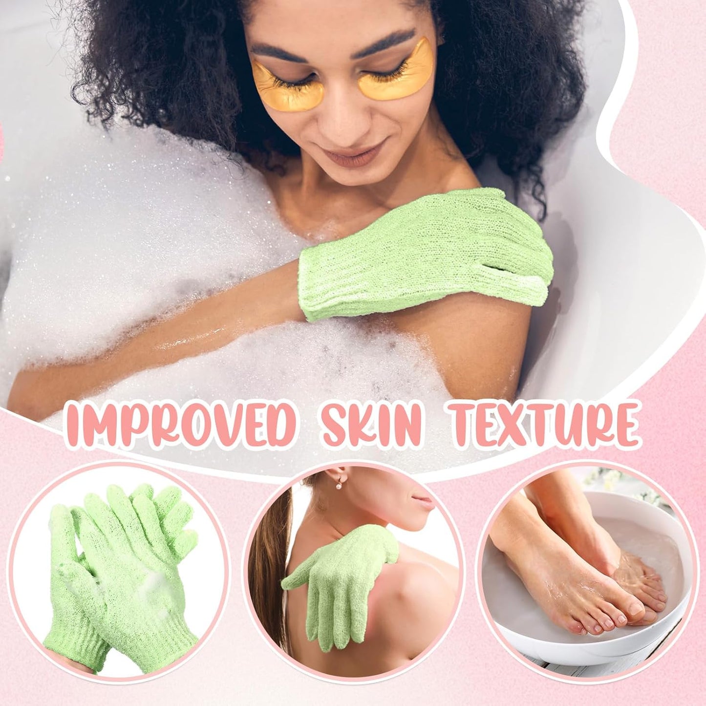 104 Pcs Exfoliating Glove Bulk Shower Gloves with Hanging Loop Exfoliating Body Scrubber Dead Skin Remover for Body Bath Beauty Spa Massage Scrubs Men Women Bathing (Green)