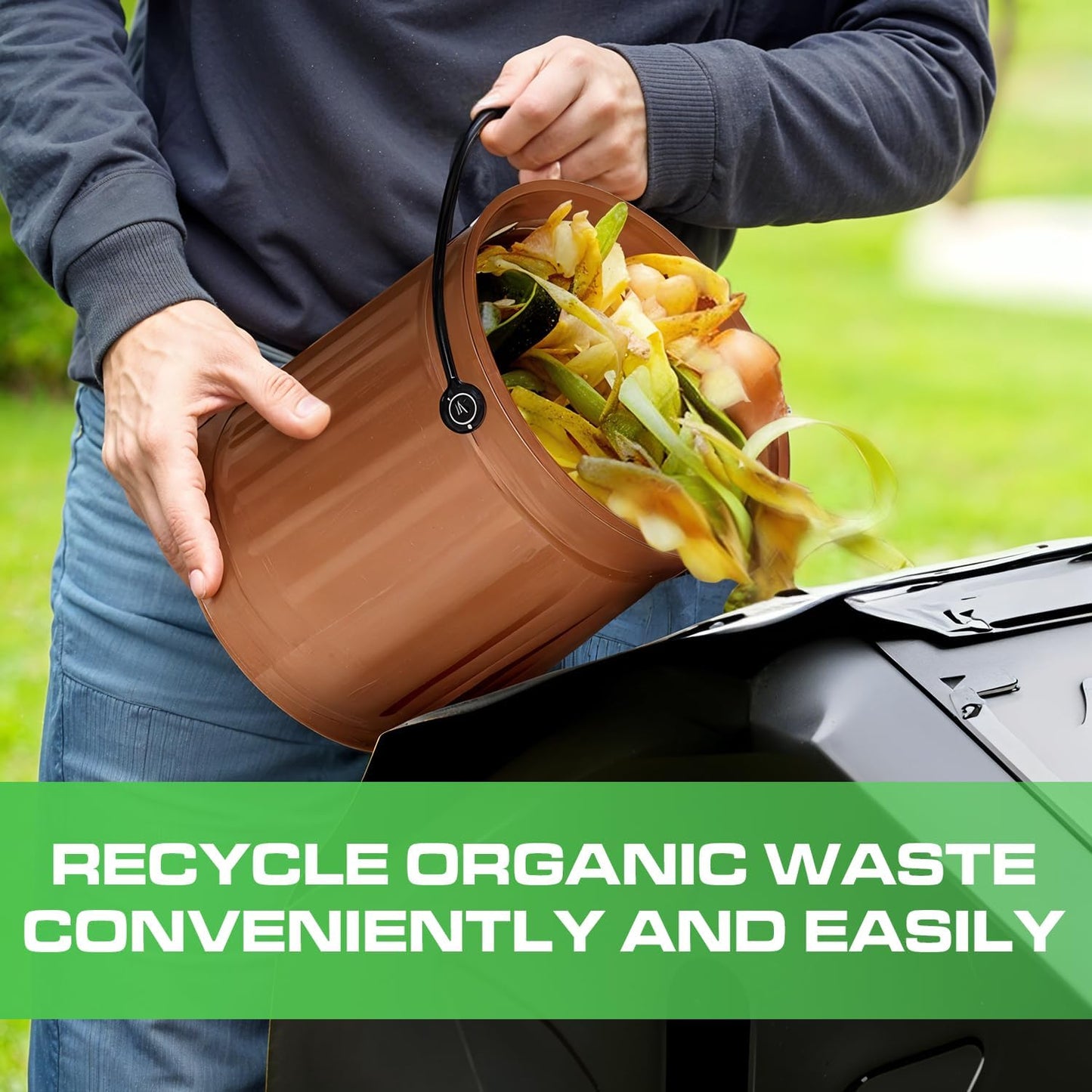 Plexon Countertop Compost Bin Kitchen Indoor, with Lid, Copper 1.5 Gallon Odorless Kitchen Compost Container, Steel Food Bucket Pail with Charcoal Filter, Bronze