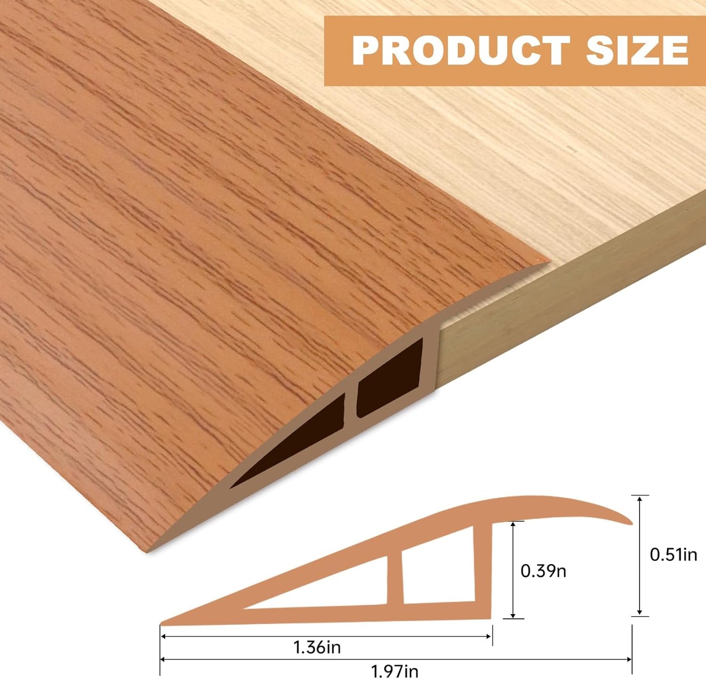 Vinyl Door Threshold Flooring Transition Strip Self Adhesive Carpet Edging Strip for Laminate Doorway Edge Threshold from 1/5" to 2/5" (Yellow Wood Grain, 6.6 Ft)