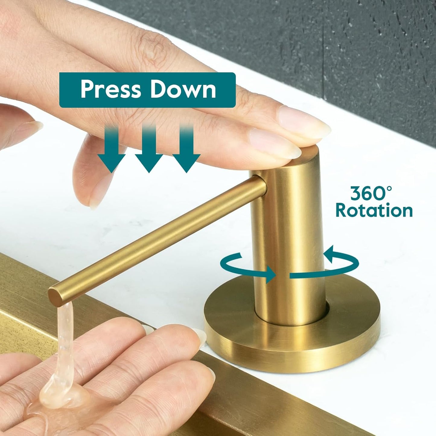 Gappo Soap Dispenser for Kitchen Sink Champagne Gold, Stainless Steel Countertop Pump, Built in Sink Soap Dispenser with 47" Extension Tube kit