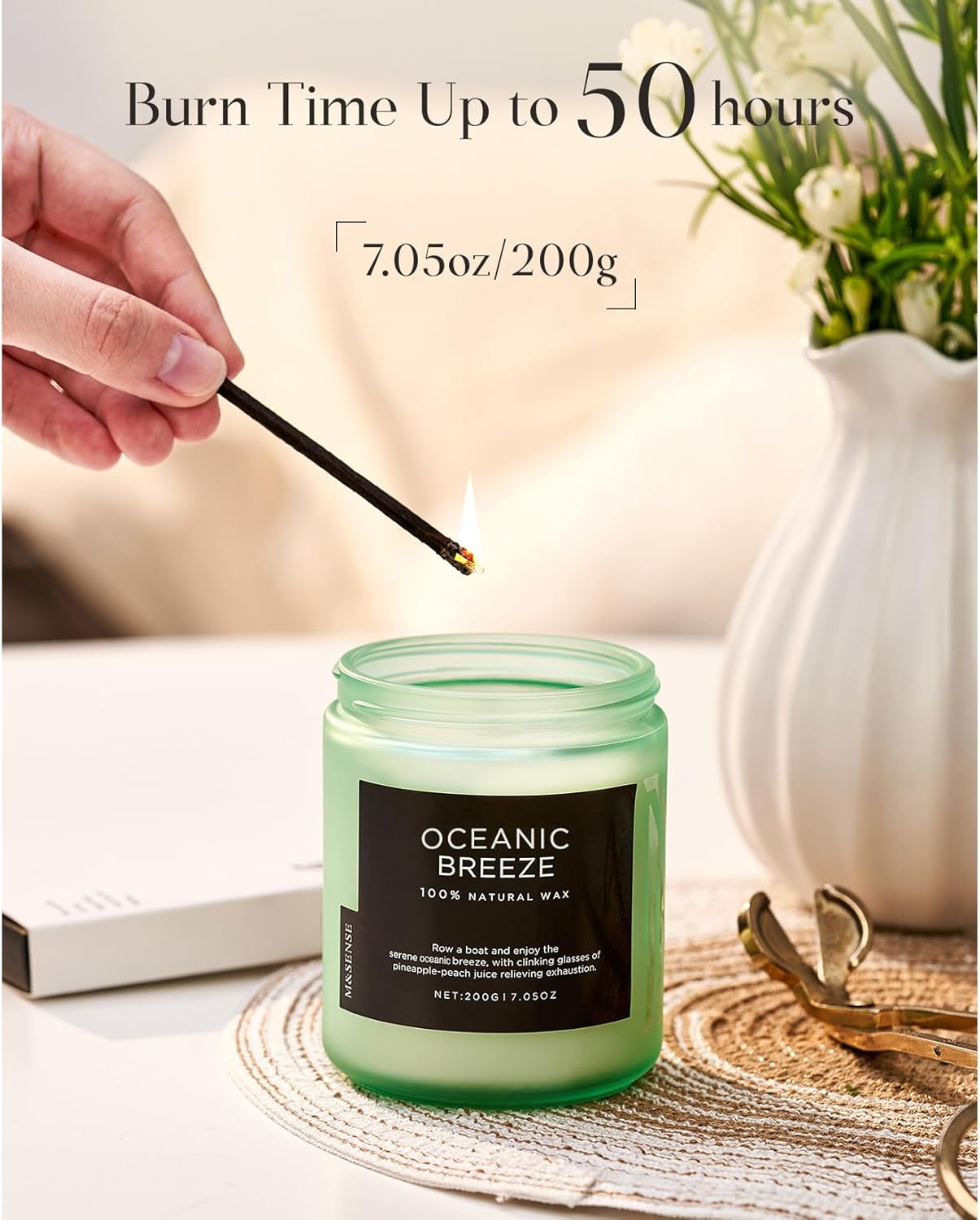 M&SENSE Candle Oceanic Breeze Scented Candle, Long Lasting Pineapple & Mango Scented Natural Soy Wax Candles 7.05oz 50 Hours Burn for Home Scented, Stress Relief Gifts for Women/Men