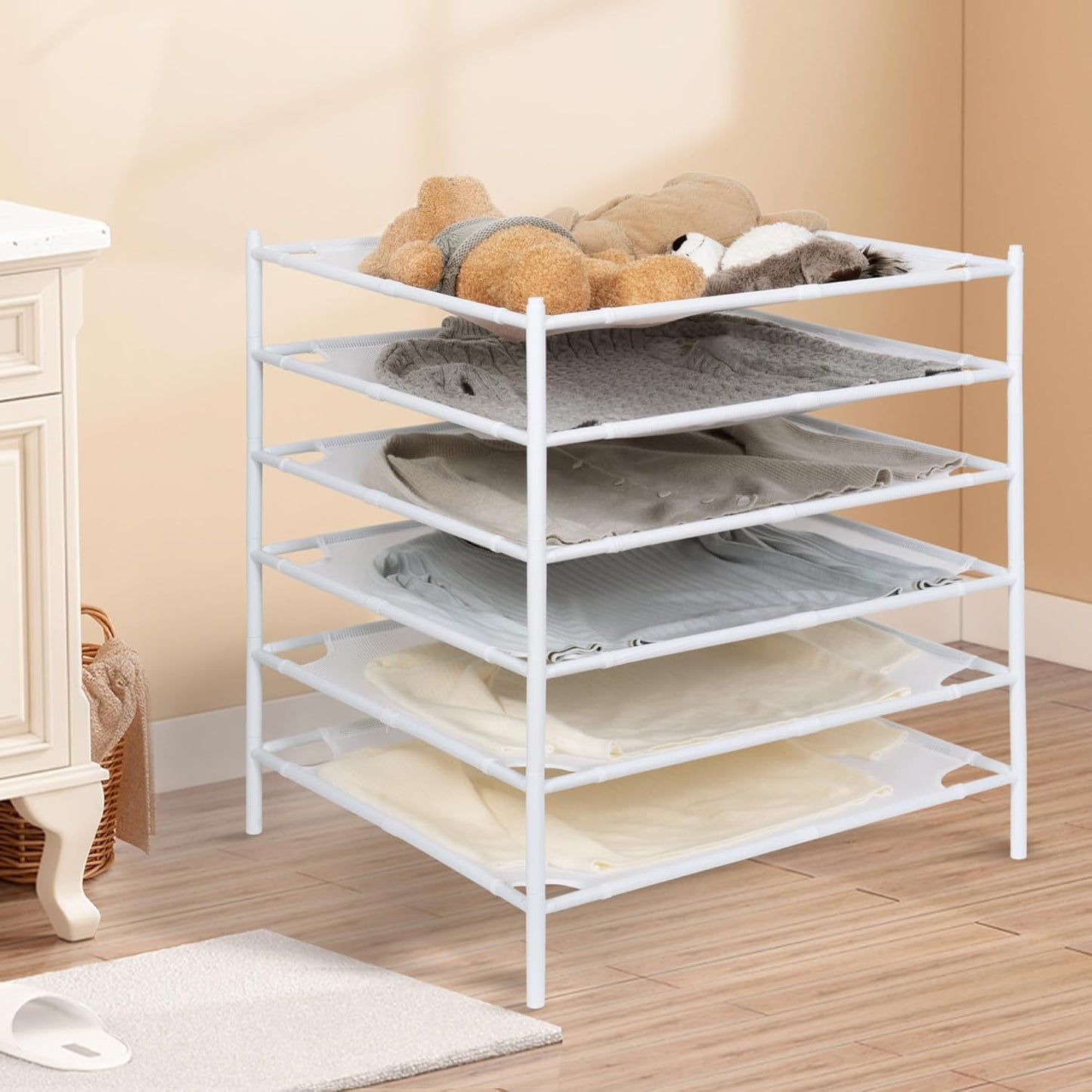 STORAGE MANIAC Sweater Drying Rack, Mesh Clothes Drying Rack, Stackable Laundry Drying Rack, Lay Flat Dryer for Delicates, Portable Dry Rack for Indoor or Outdoor, White, 6-Pack