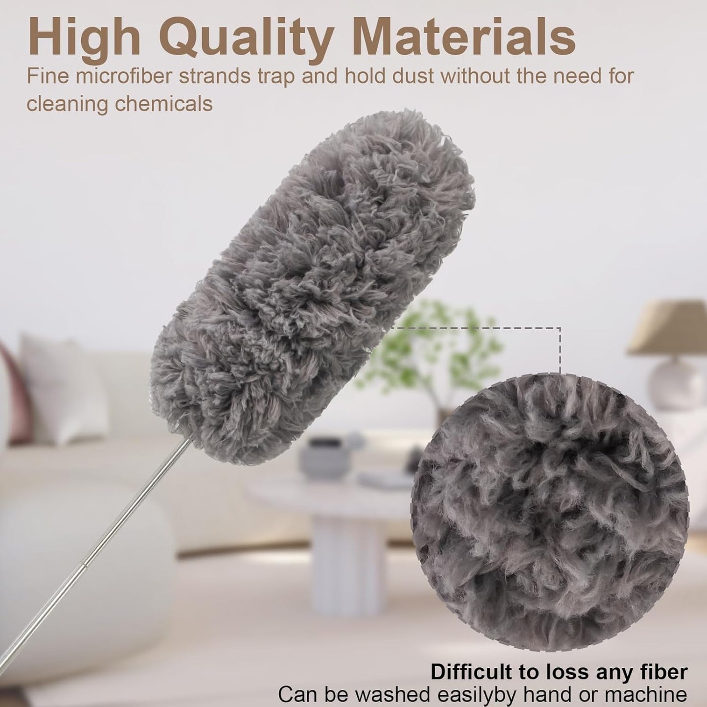 Microfiber Feather Duster Extendable Duster with 14"-33" Extra Stainless Steel Pole, Bendable Head & Long Handle Dusters for Cleaning Ceiling Fan,Ceiling, Blinds, Furniture & Cars Gray