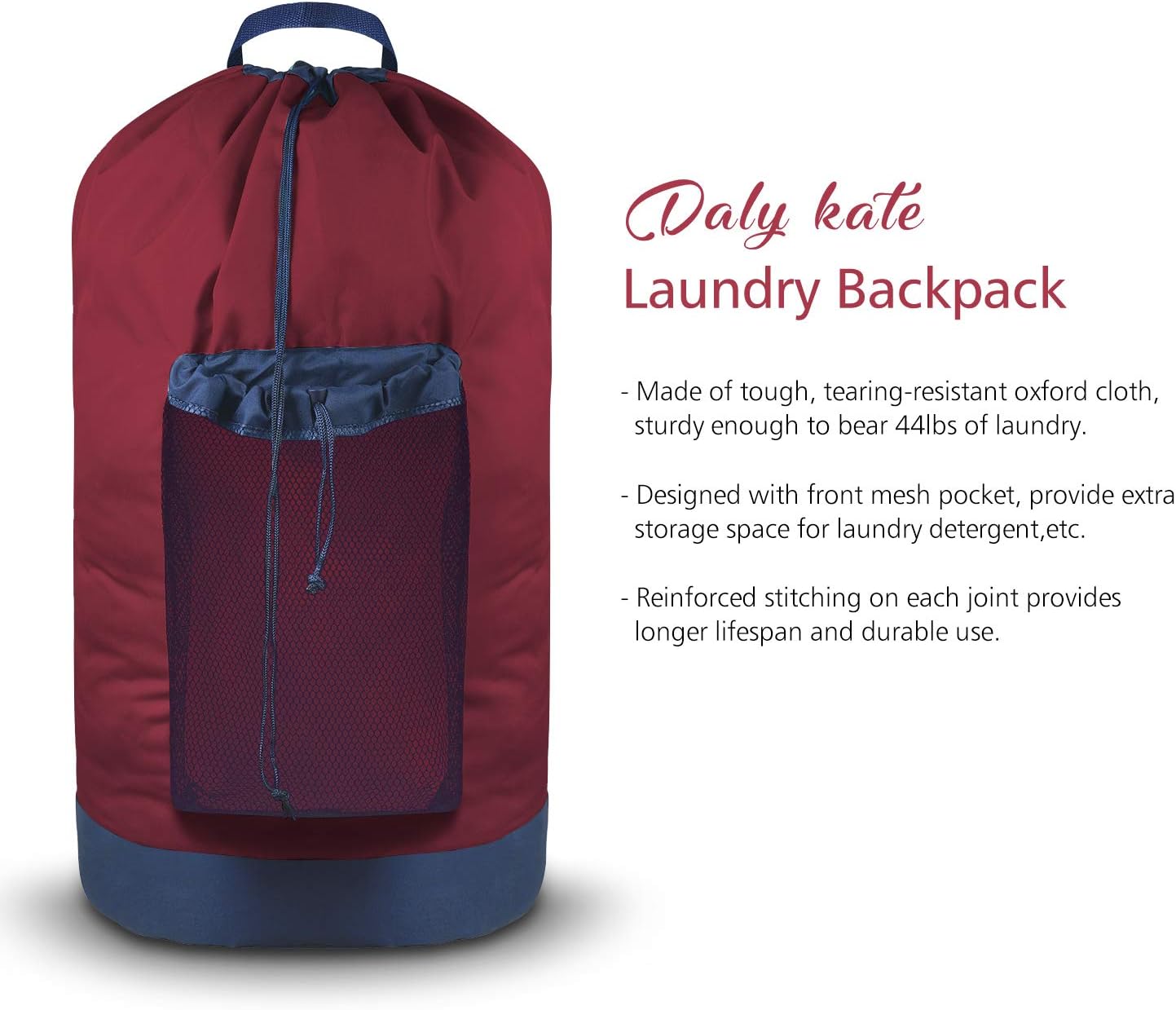 Dalykate Backpack Laundry Bag, Laundry Backpack with Shoulder Straps and Mesh Pocket Durable Nylon Clothes Hamper Bag with Drawstring Closure Red