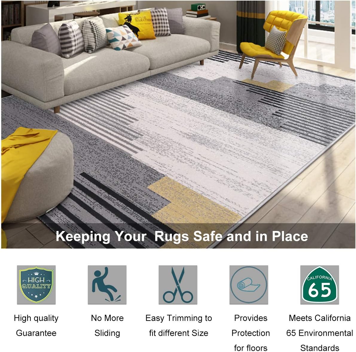 Non Slip Rug Pad Grippers - 5x6, 1/8" Thick, (Felt + Rubber) Double Layers Area Carpet Mat Tap, Provides Protection and Cushioning for Hardwood or Tile Floors