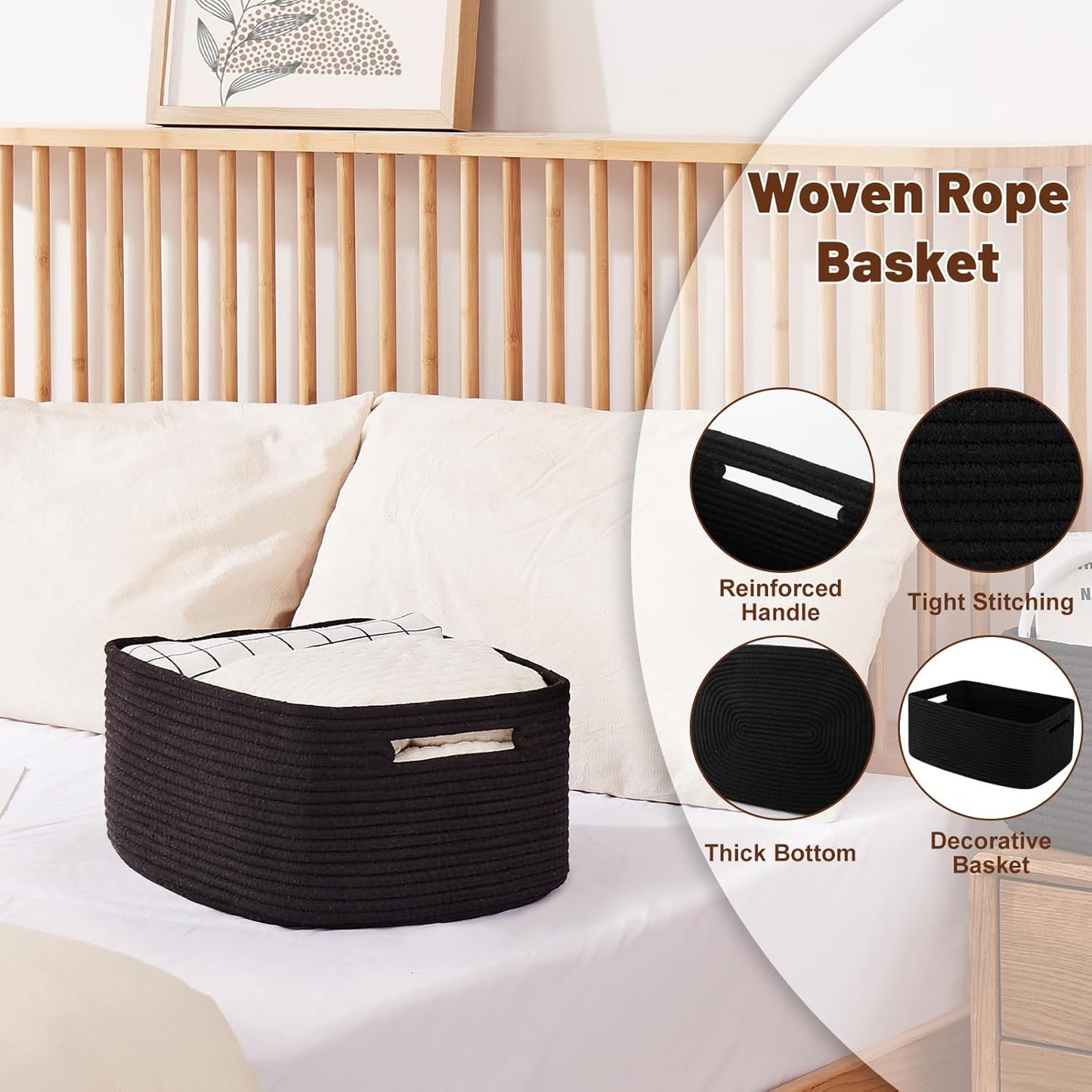 OIAHOMY Storage Basket for Shelves, Closet Cube Storage Bins Baskets for Clothes Blanket Towels, Baby Nursery, Toy Baskets Box, Woven Rope Basket, 15.75*11.81*7.09 IN, 2 Packs Black