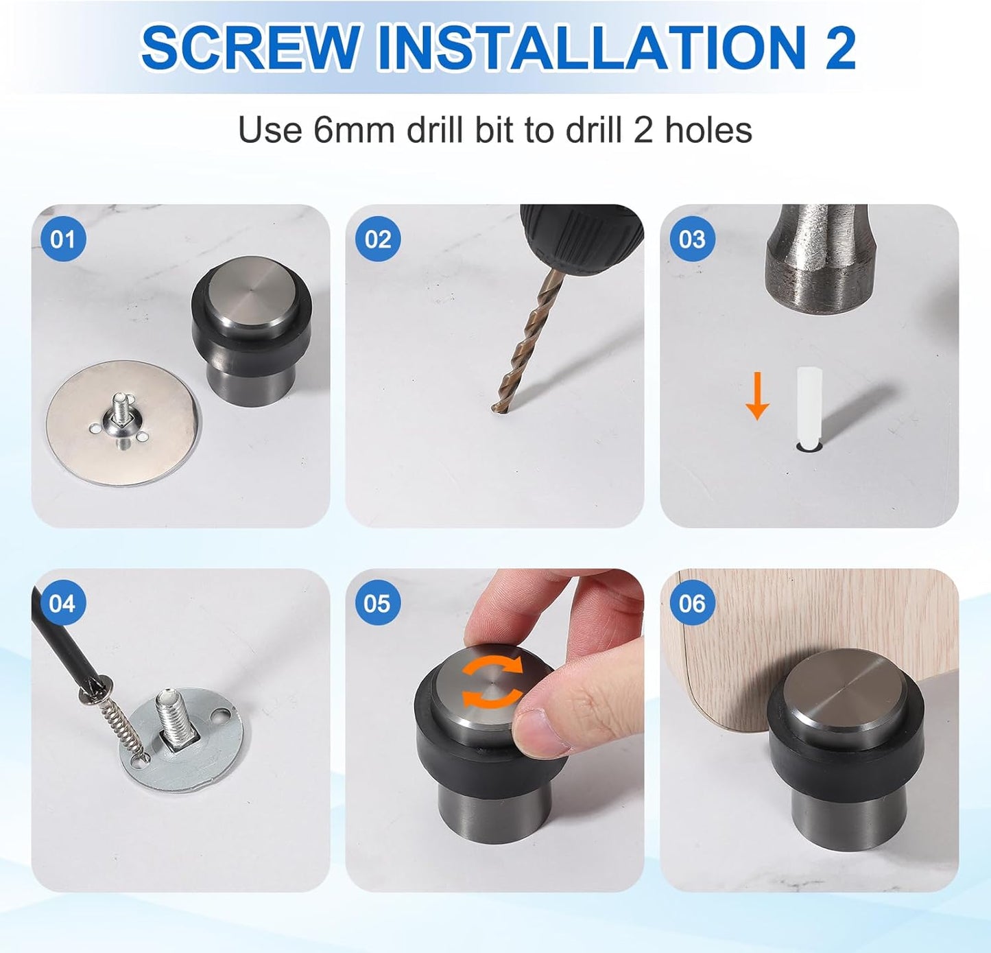 PATIKIL 2Set Round Door Stoppers, 60mm Stainless Steel Door Stop Doorstop Wedge Metal Cylinder Self Adhesive with Screw for Bottom of Door Floor Inside, Black