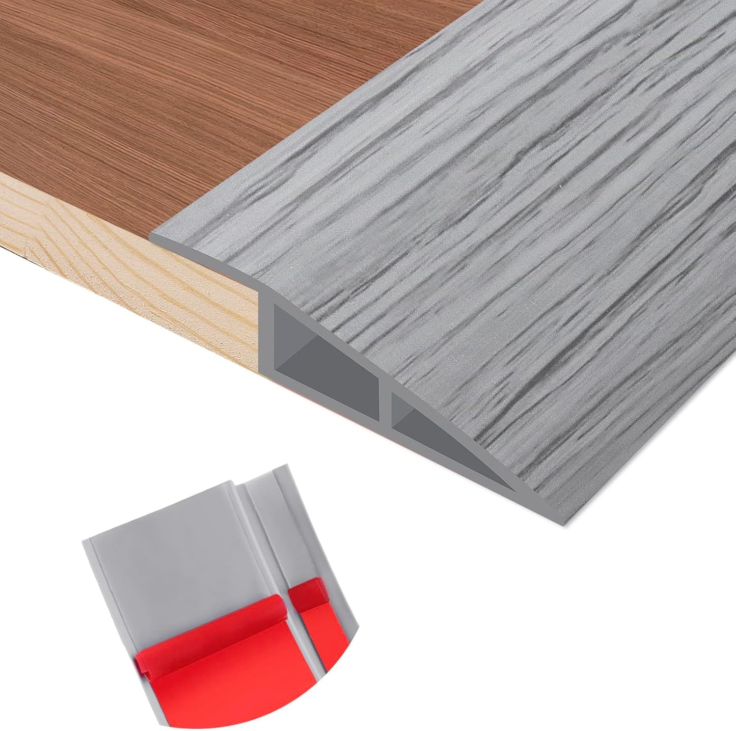 Floor Transition Strip Self Adhesive Vinyl Door Threshold for Doorways Carpet Edging Trim Overlap Edge Reducer for Laminate Floor, Carpet, Tile (Light Gray Wood Grain, 1/5" to 2/5", 3.3Ft)