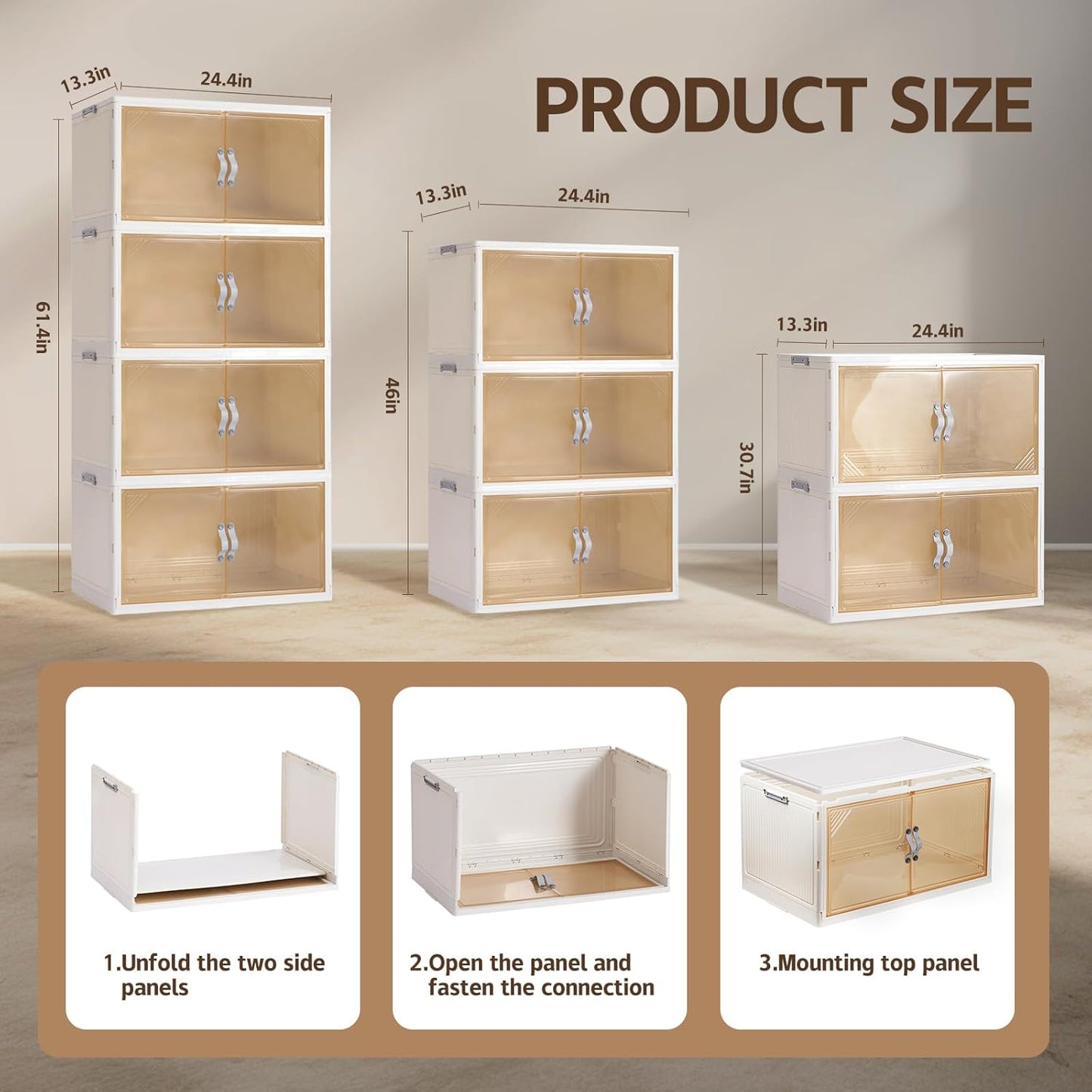 AHEONLAR 4 Pack Plastic Storage Bins with Drawers - 388QT Foldable Stackable Storage Bins with Lids - Closet Craft Organizers and Storage - Plastic Drawer Storage for Bedroom(97QT×4), 22.8 Gal