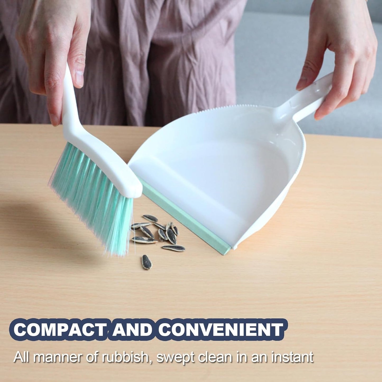 Mini Broom and Dustpan Set Small Dust pan & Brush Set Portable Cleaning Tools for Home Office RV Camping Learning (Green)