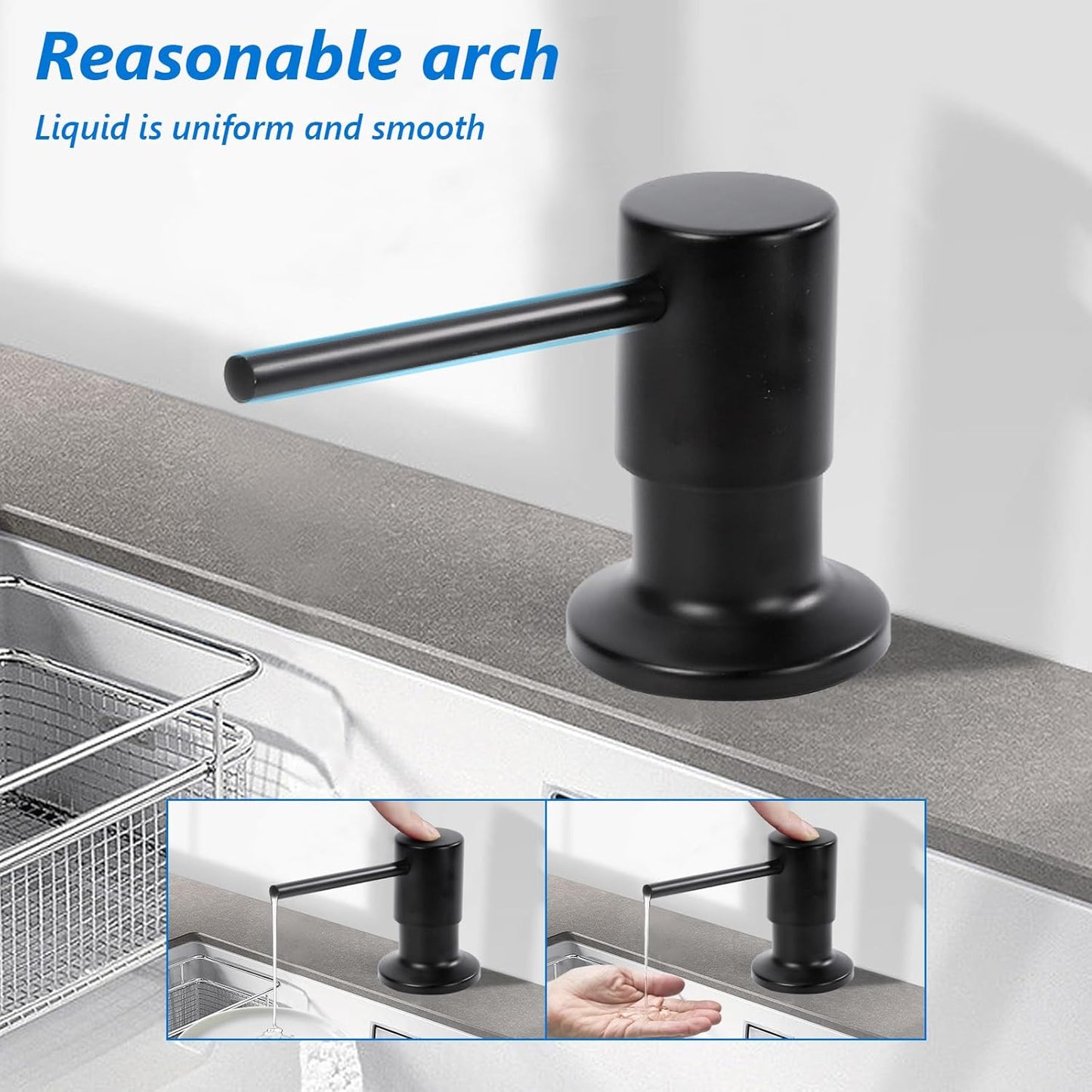 Soap Dispenser for Kitchen Sink Built in Sink Soap Dispenser, Countertop Soap Dispenser with 500ML/18OZ Bottle Refill from Sink Soap Dispenser(Black)