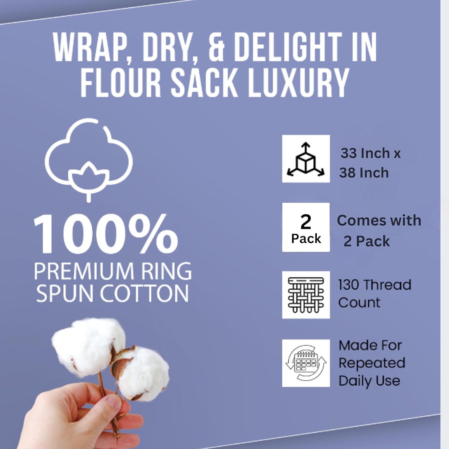 WHITEWRAP Flour Sack Towels| Tea Towel for Crafts| Kitchen Dish Cotton Blank Towel for Embroidery|Baking Bread Proofing Linen Cover| Thick Absorbent Quick Dry| 2 Pack 33"X38"Natural