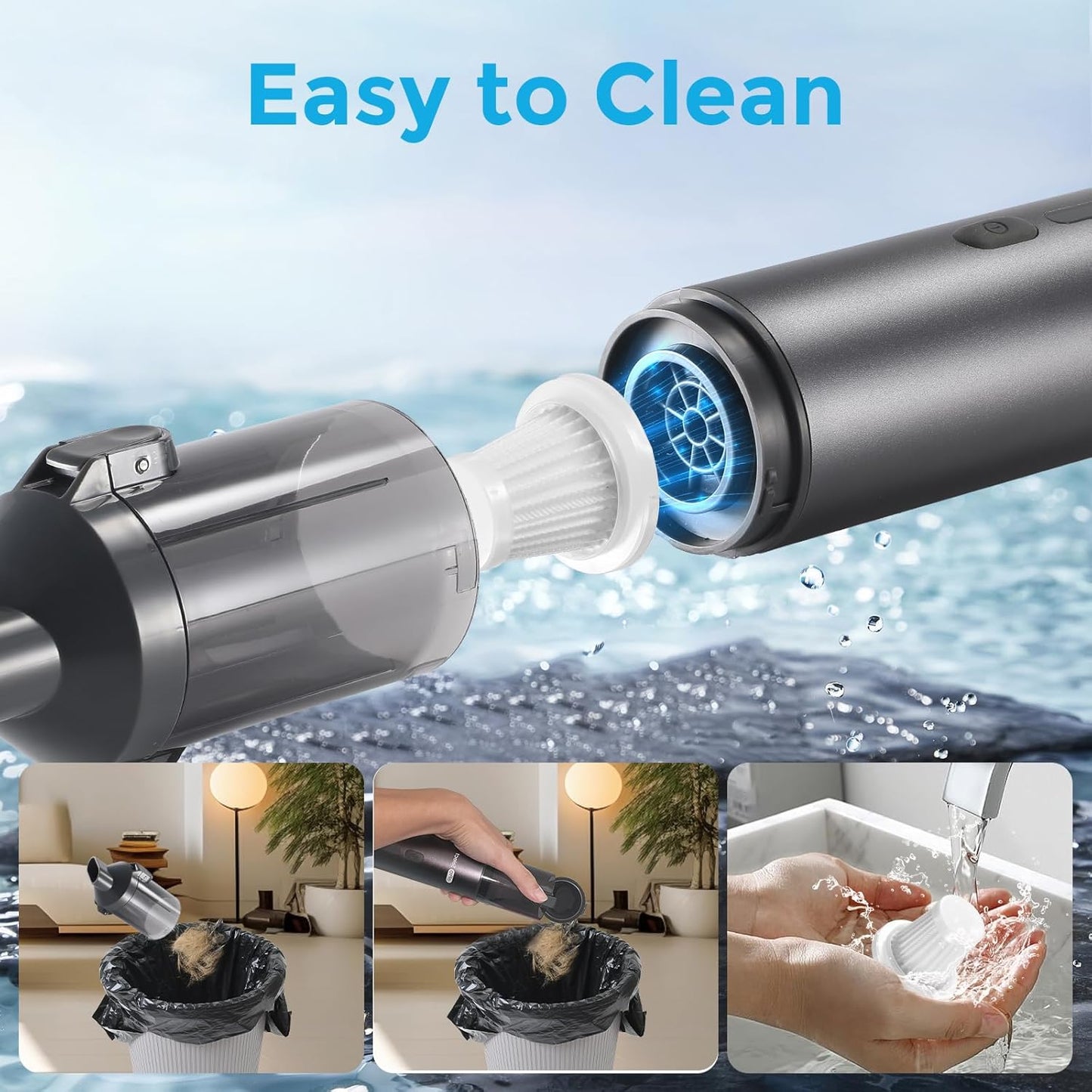 Cordless Car Vacuum, 4-in-1 Portable Mini Handheld Vacuum, 20000pa Suction Power, Upgraded Smart Display, 2 Suction Modes for Lightweight Air Dust Buster for Travel, Office, Home & Pet Hair