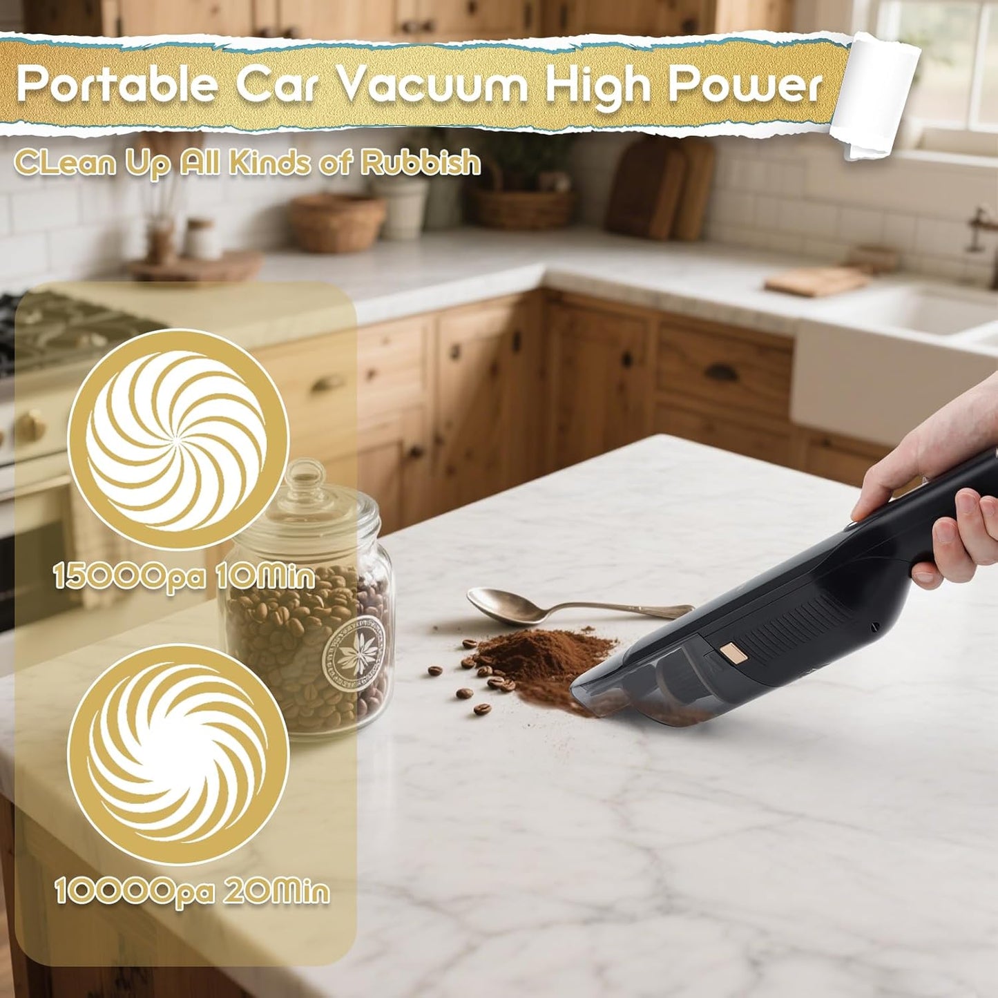 Handheld Vacuum Cordless, High Power Suction, USB Quick Charge, Car Vacuum Cleaner with Storage Dock, HEPA Filter, Lightweight Rechargeable Dust Buster with Crevice Tool & Pet Brush Hand Vac for Home