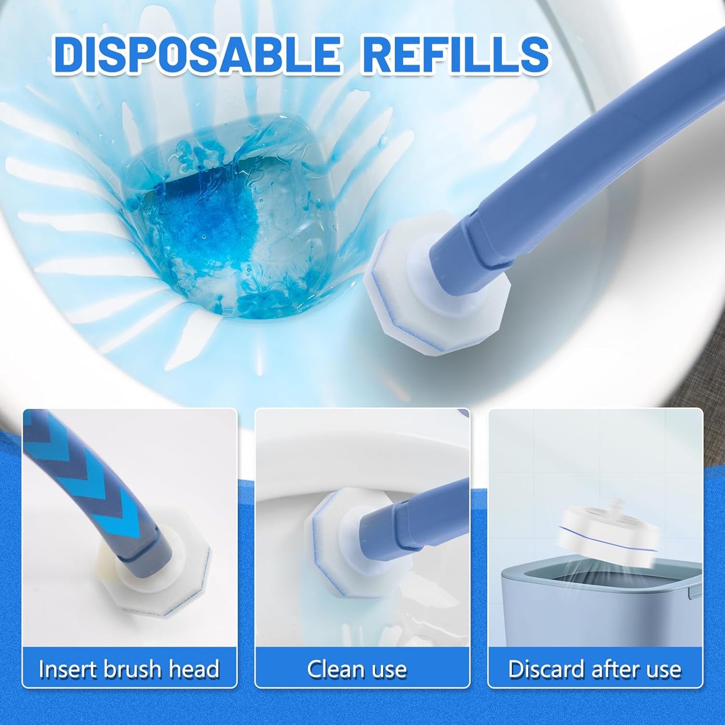 10PCS Toilet Wand Refills - Disposable Replacement Heads for Most Toilet Brushes | Hygienic Cleaning Pads | No-Scratch, Quick-Dry & Easy-to-Use (Sponge Cleaning Head)